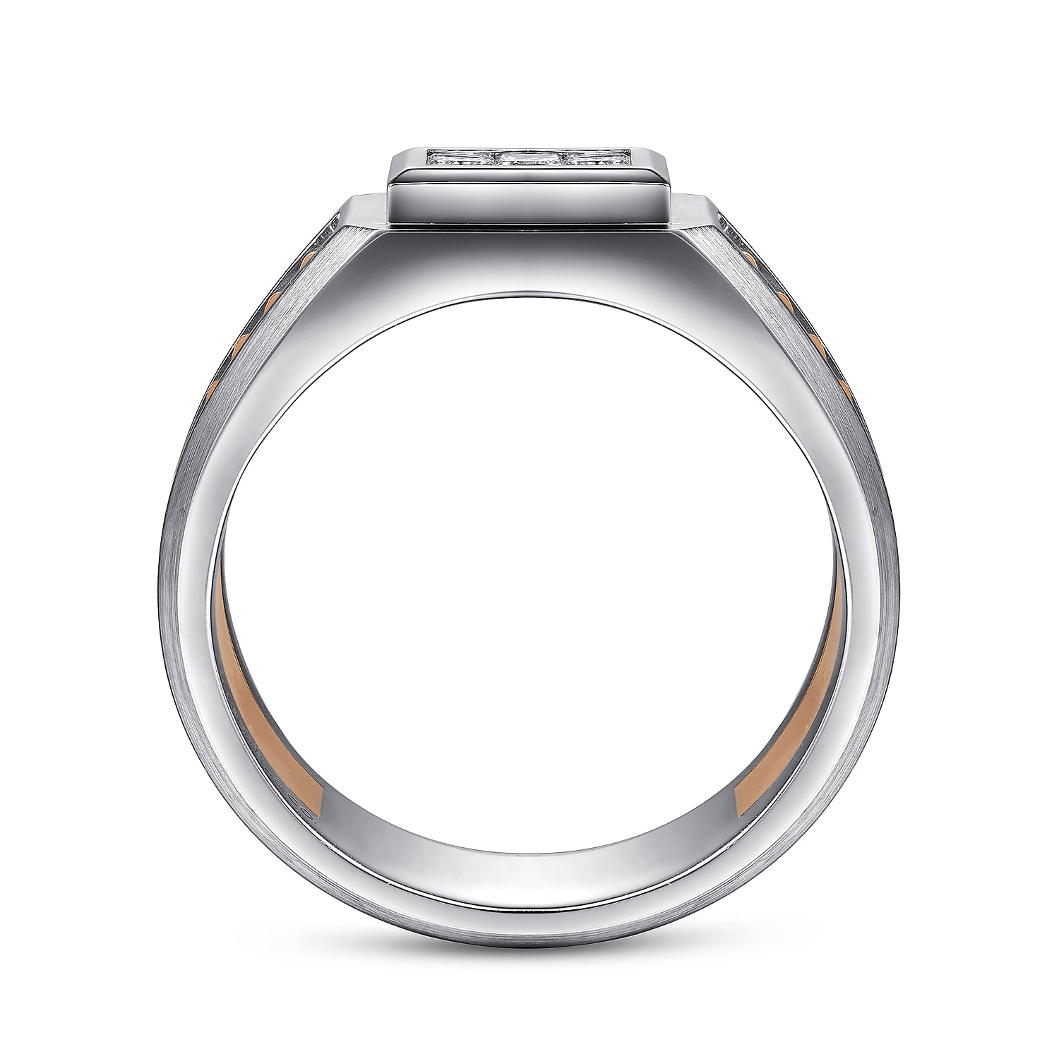 Wide Ring with Pave Diamonds in High Polished Finish in 14K White/Rose Gold, photograph 2