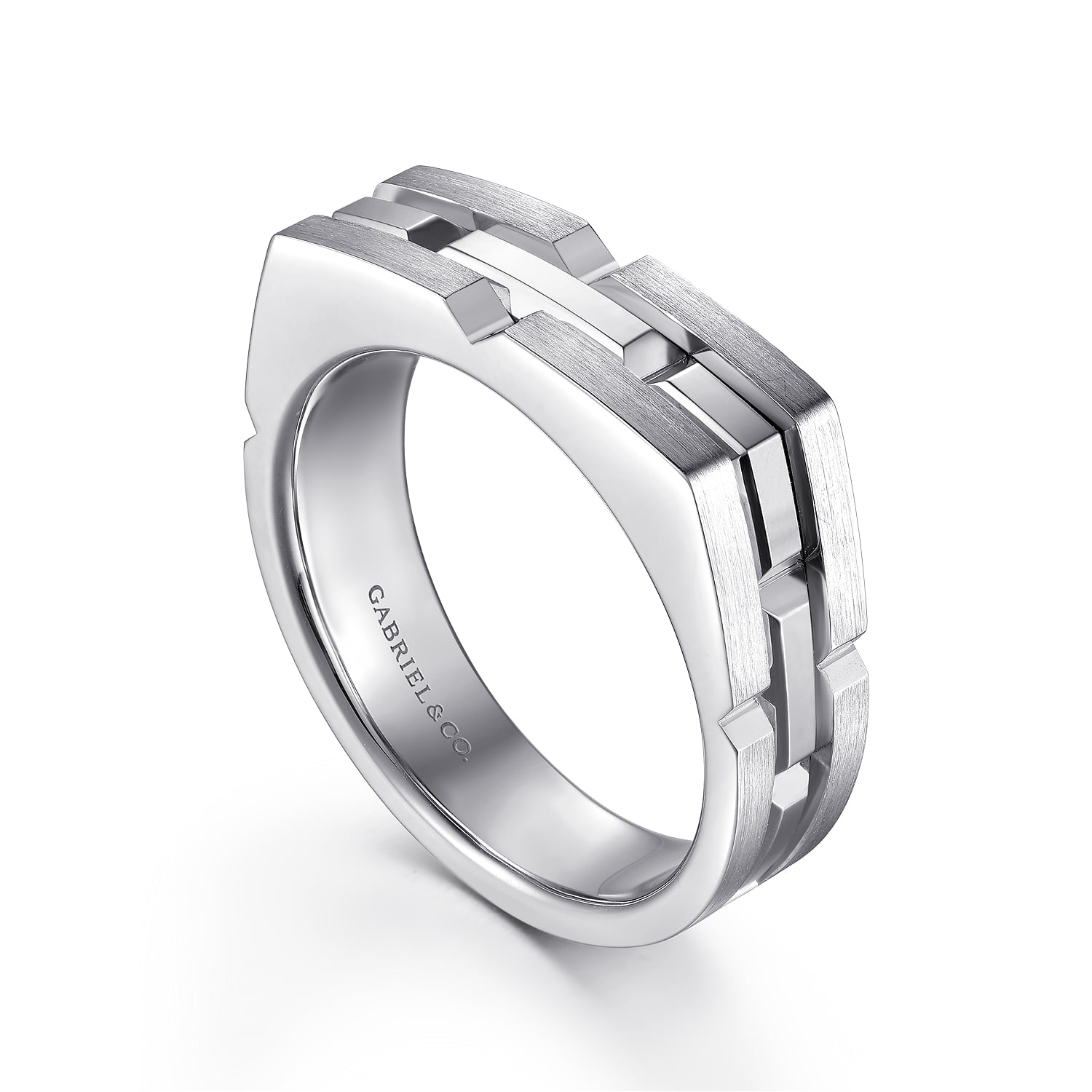 Geometric Wide Band in Sterling Silver, photograph 3