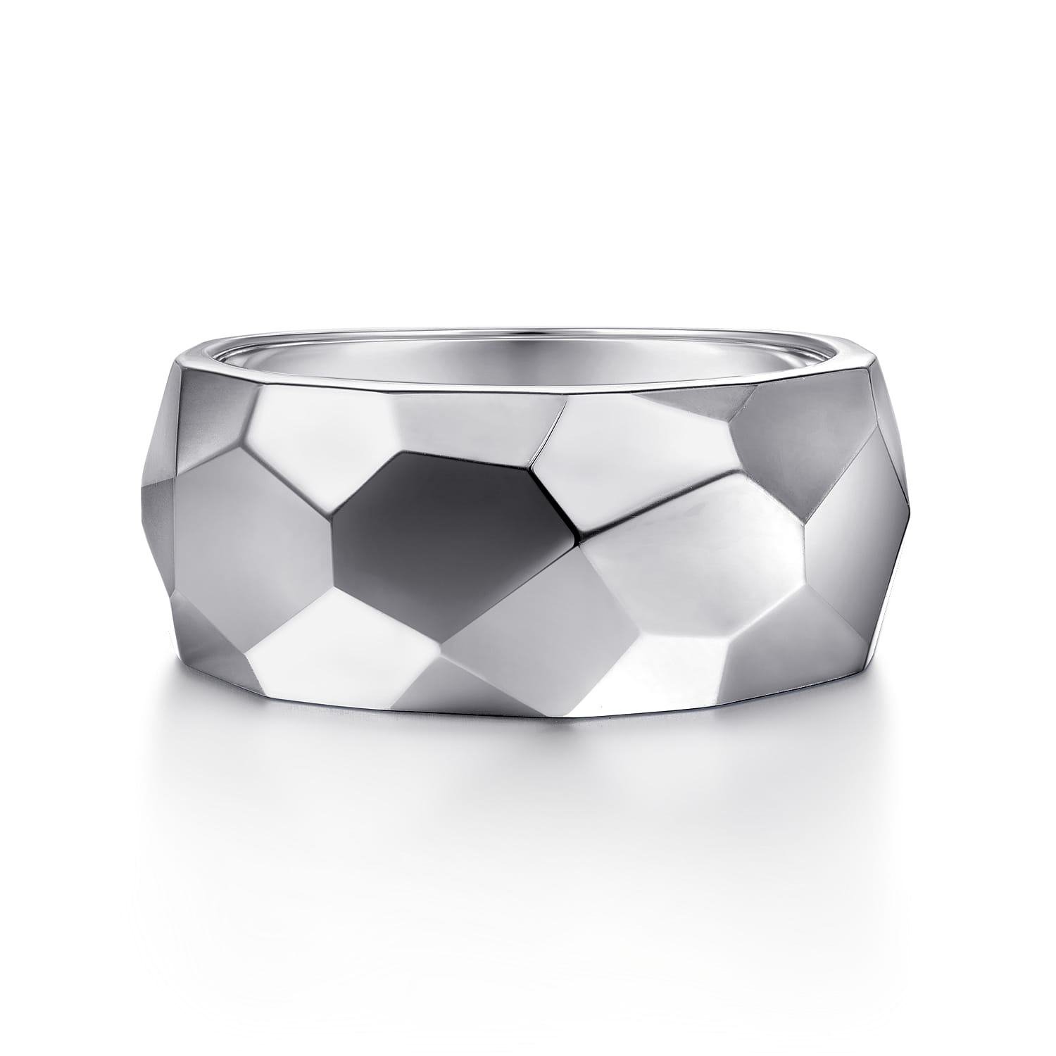 Wide Faceted Band in High Polished Finish in Sterling Silver