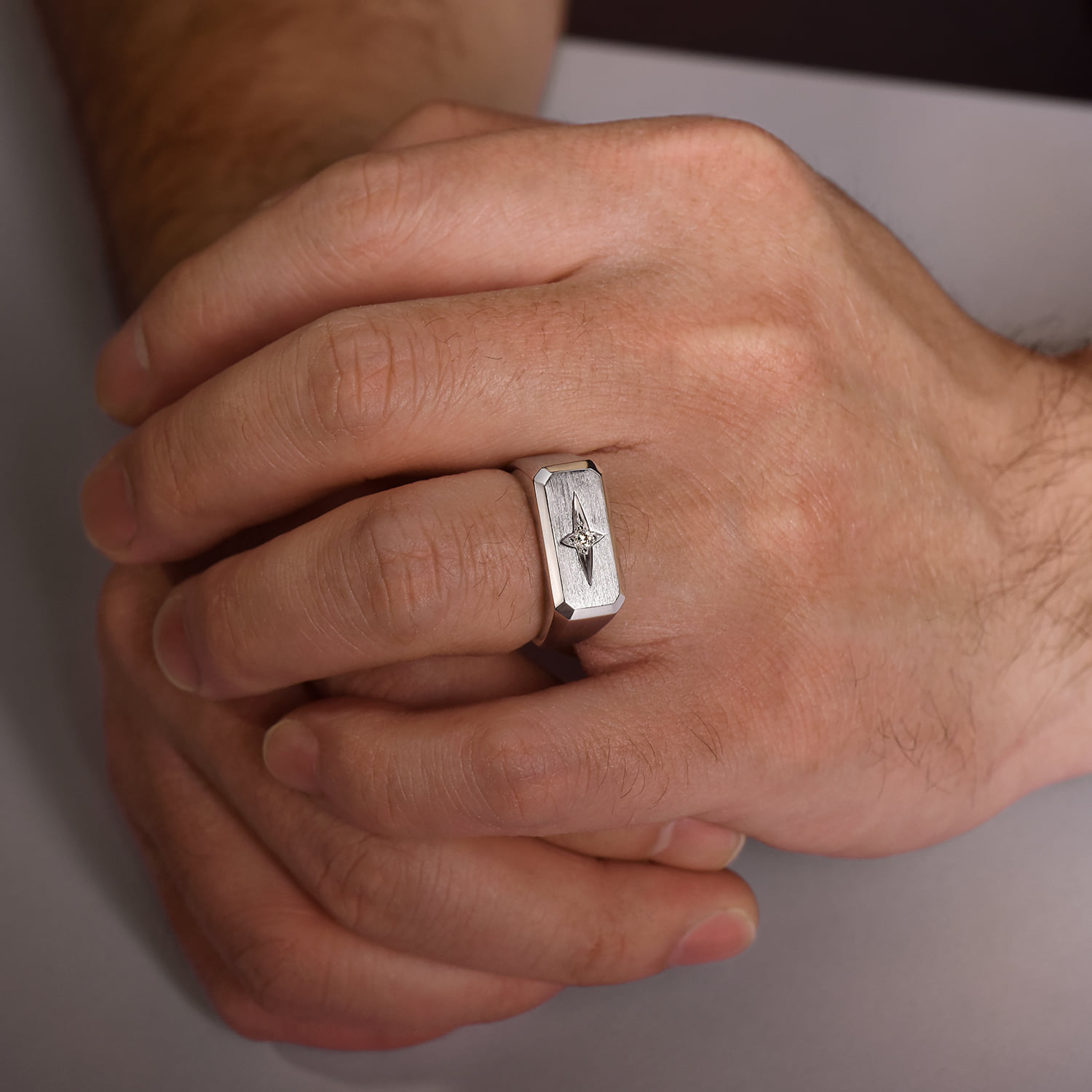 Wide North Star Ring in Satin Finish in Sterling Silver, photograph 5