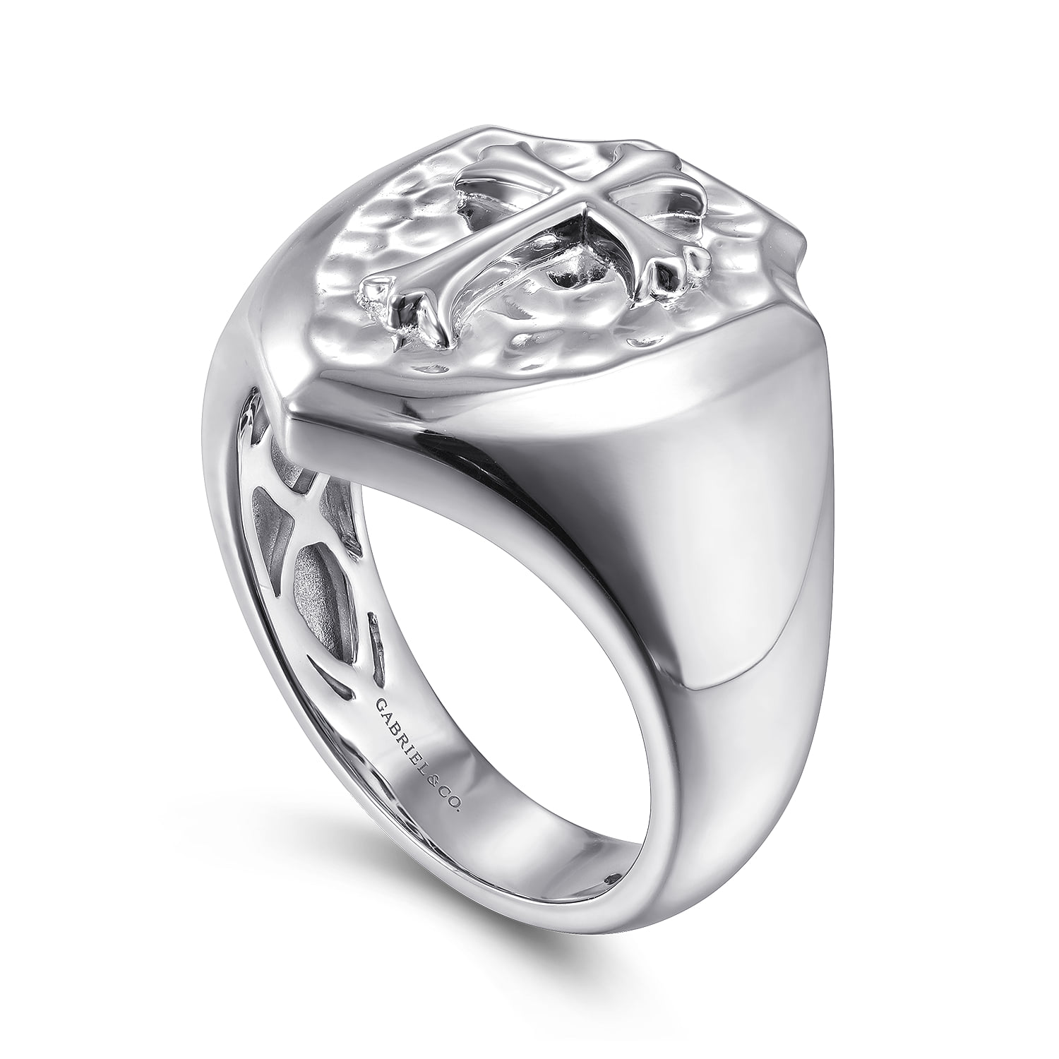 Wide Cross Signet Ring in High Polished Finish in Sterling Silver, photograph 3