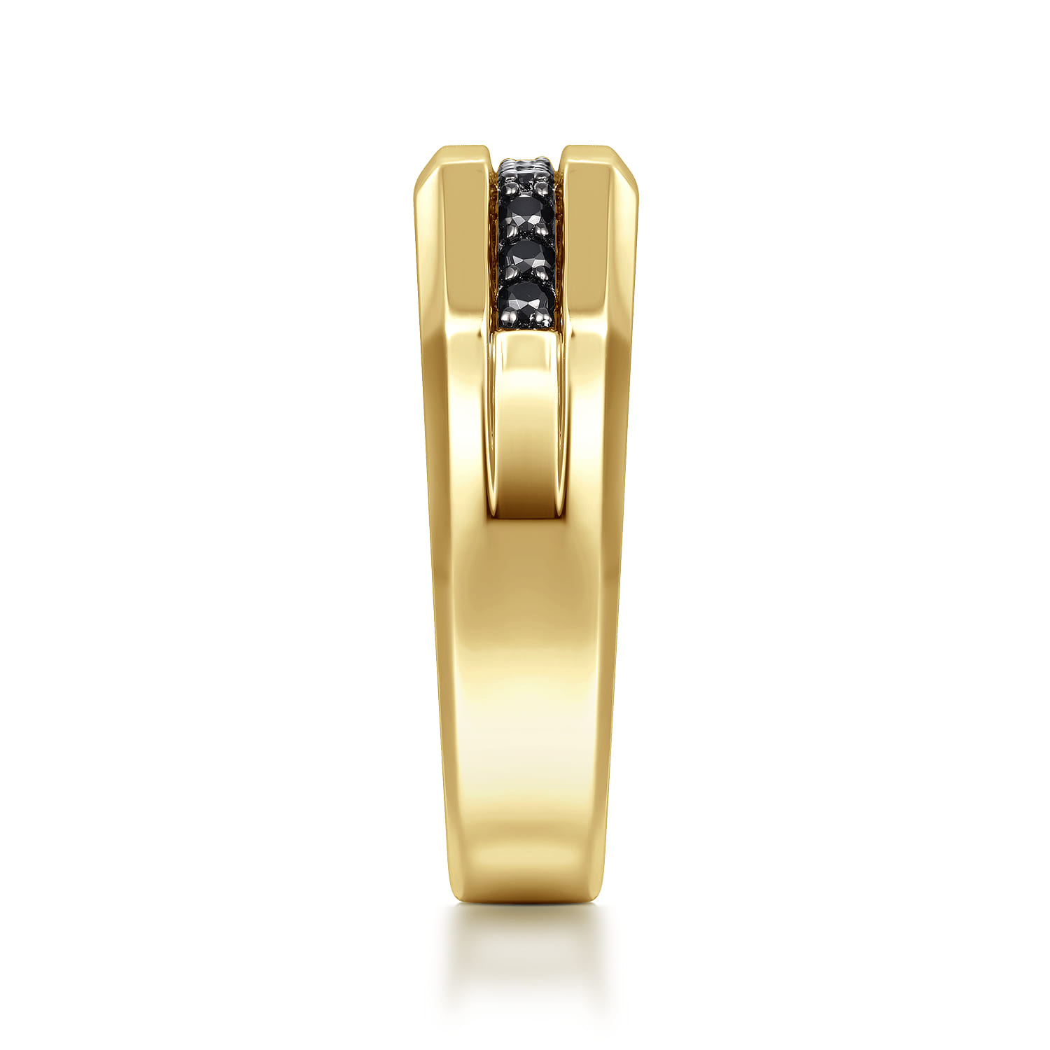 Ring with Black Diamond Inlay in High Polished Finish in 14K Yellow Gold, photograph 4