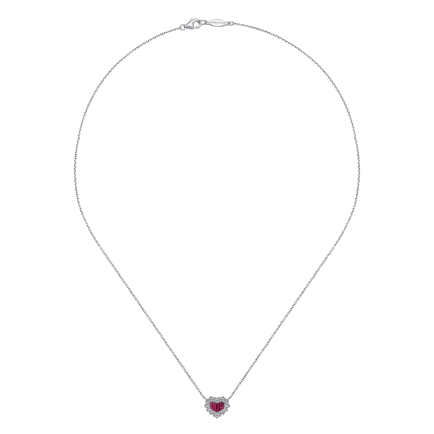 18 inch Heart Ruby and Diamond Heart Pendant Necklace in 14K White Gold, photograph 2