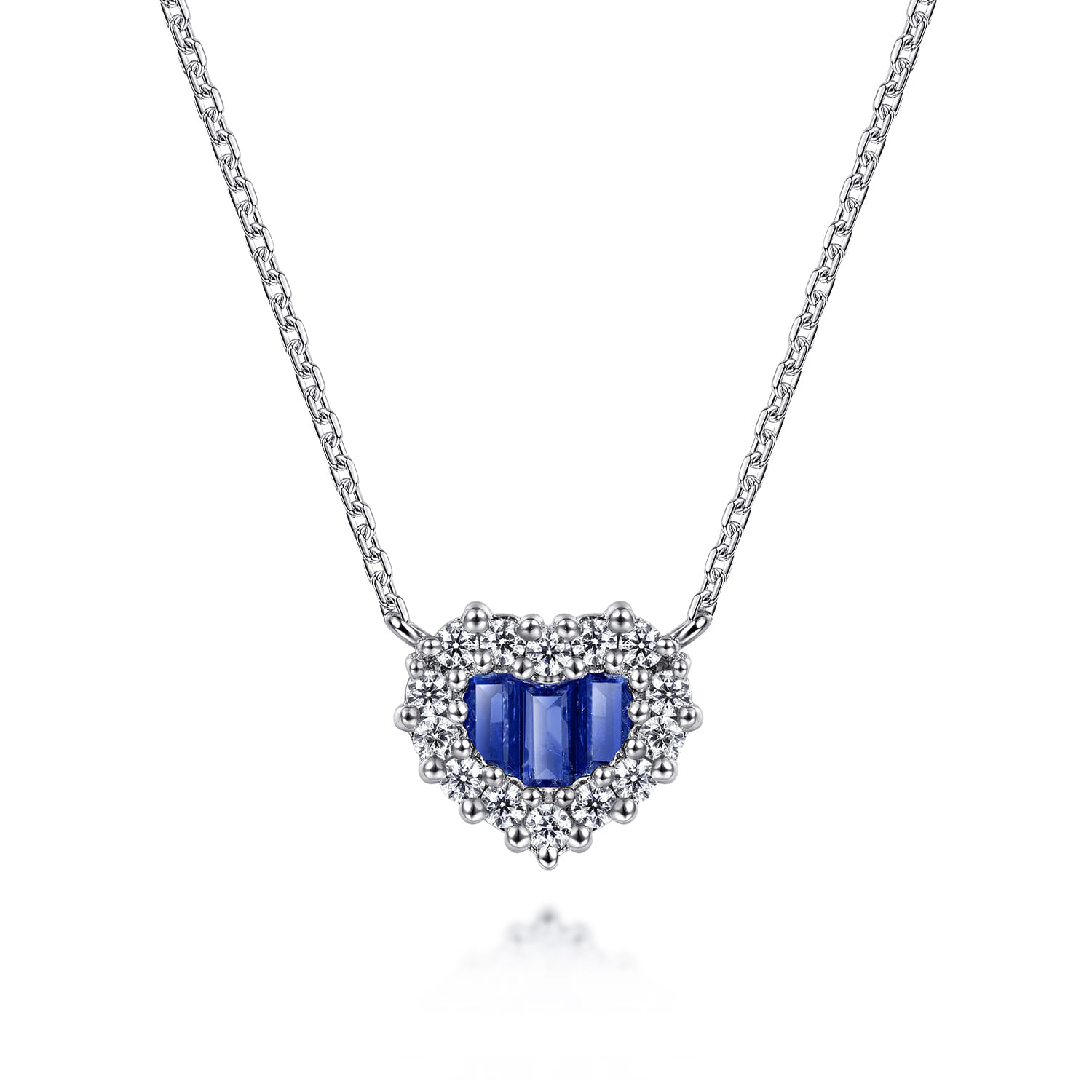 18 inch Heart Sapphire and Diamond Pendant Necklace