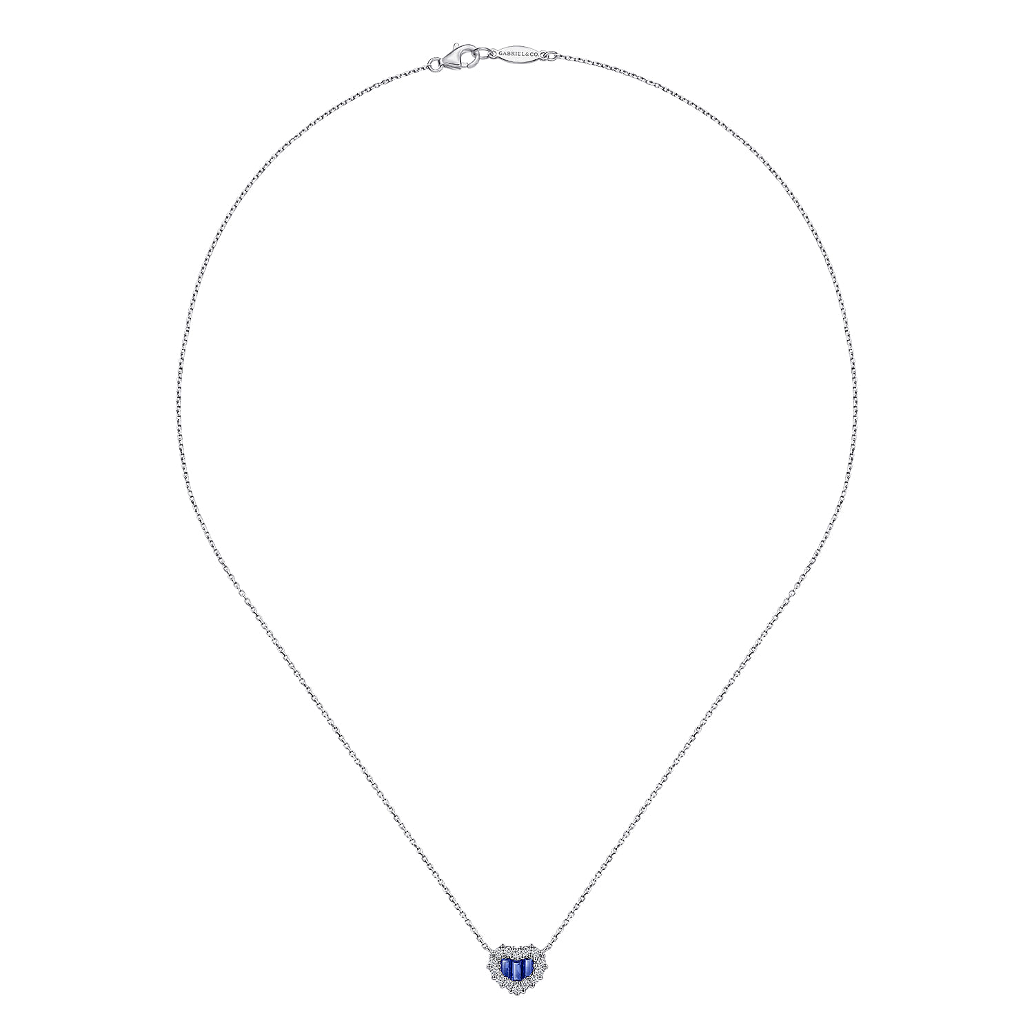 18 inch Heart Sapphire and Diamond Pendant Necklace in 14K White Gold, photograph 2