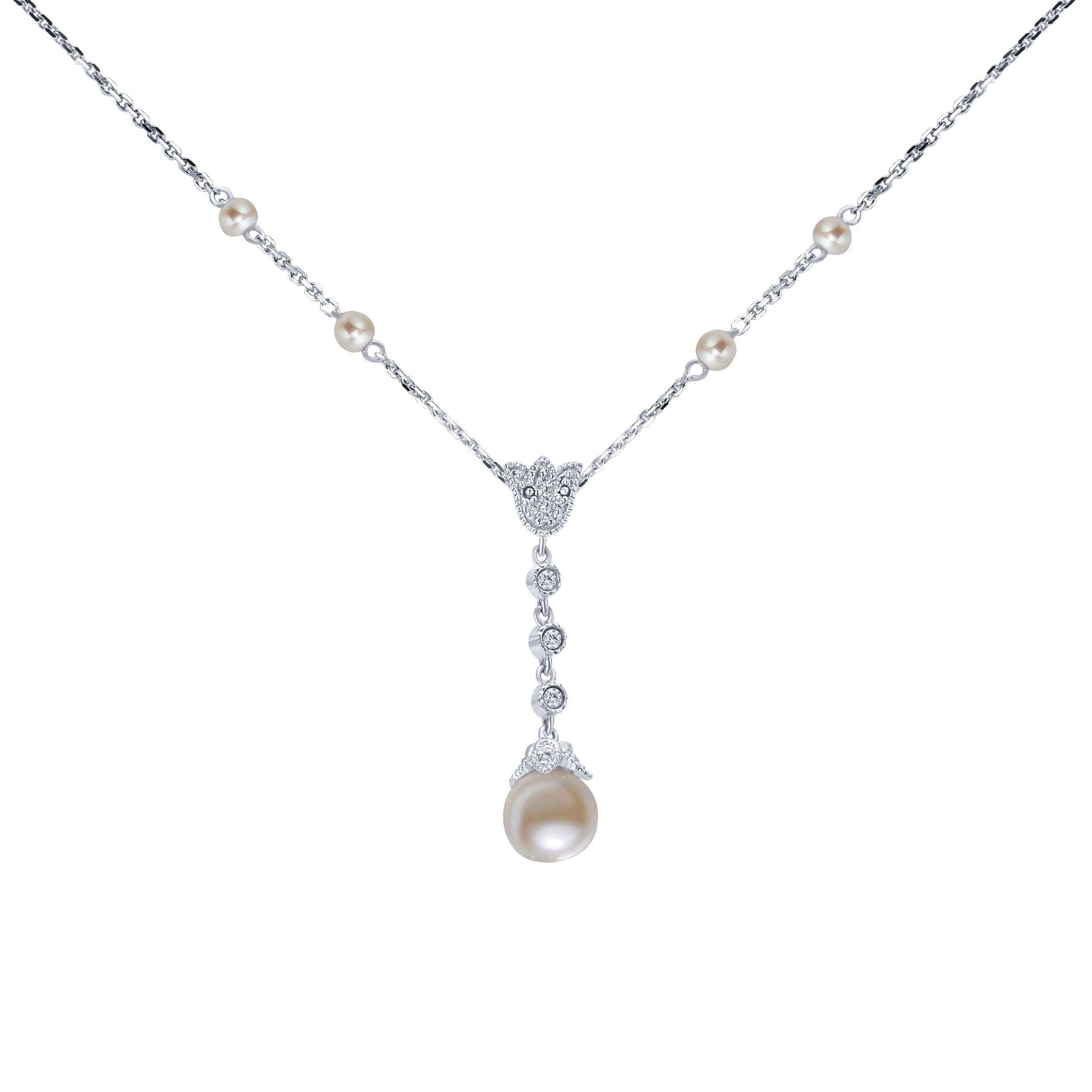 Diamond and Cultured Pearl Y Knot Necklace