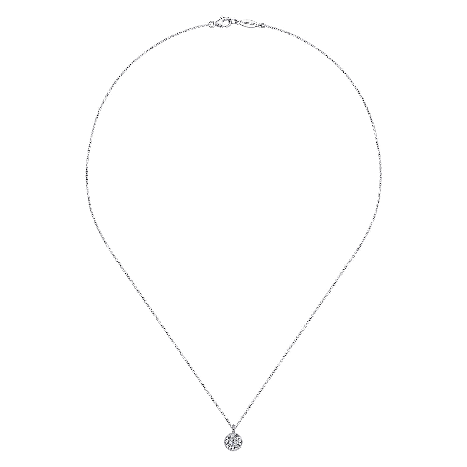18 inch Diamond Halo Pendant Necklace in 14K White Gold, photograph 2