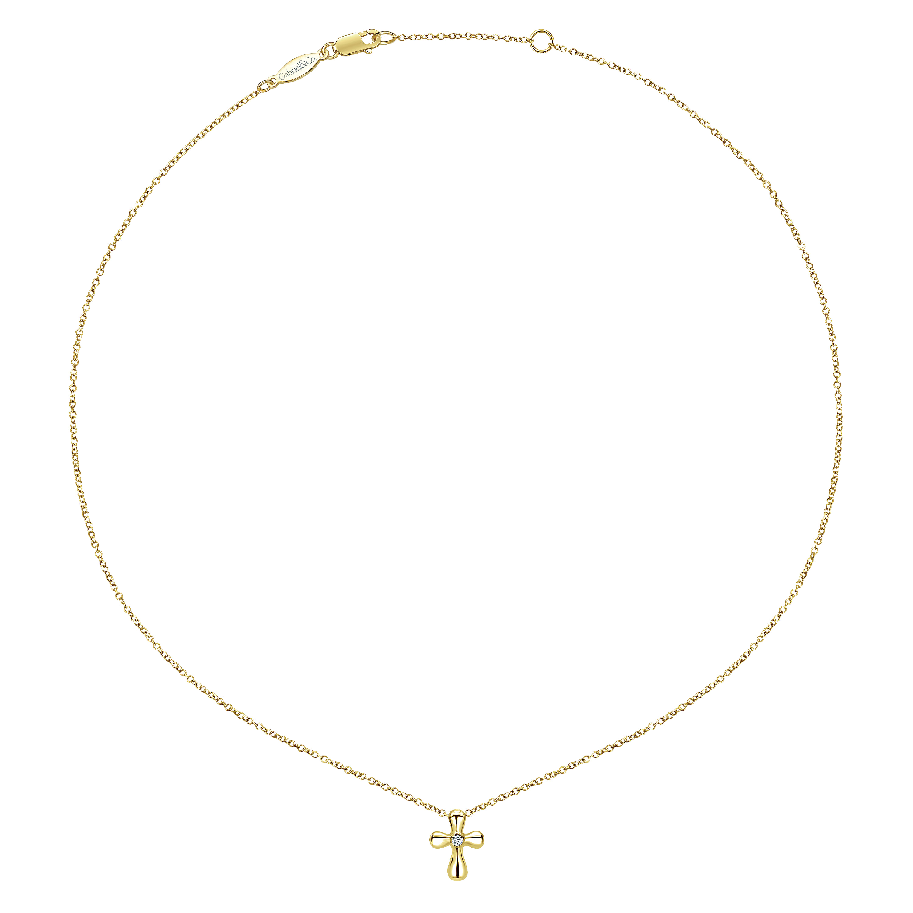 Rounded Diamond Cross Necklace in 14K Yellow Gold, photograph 2