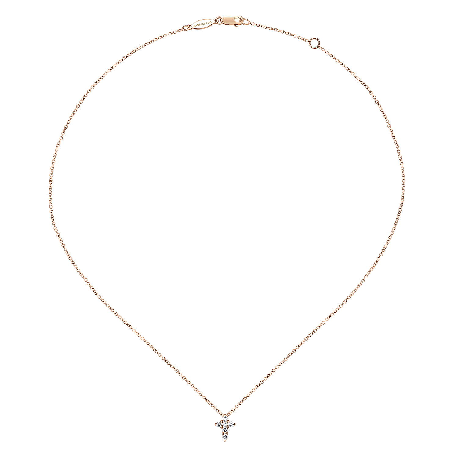 Diamond Cross Necklace in 14K Rose Gold, photograph 2
