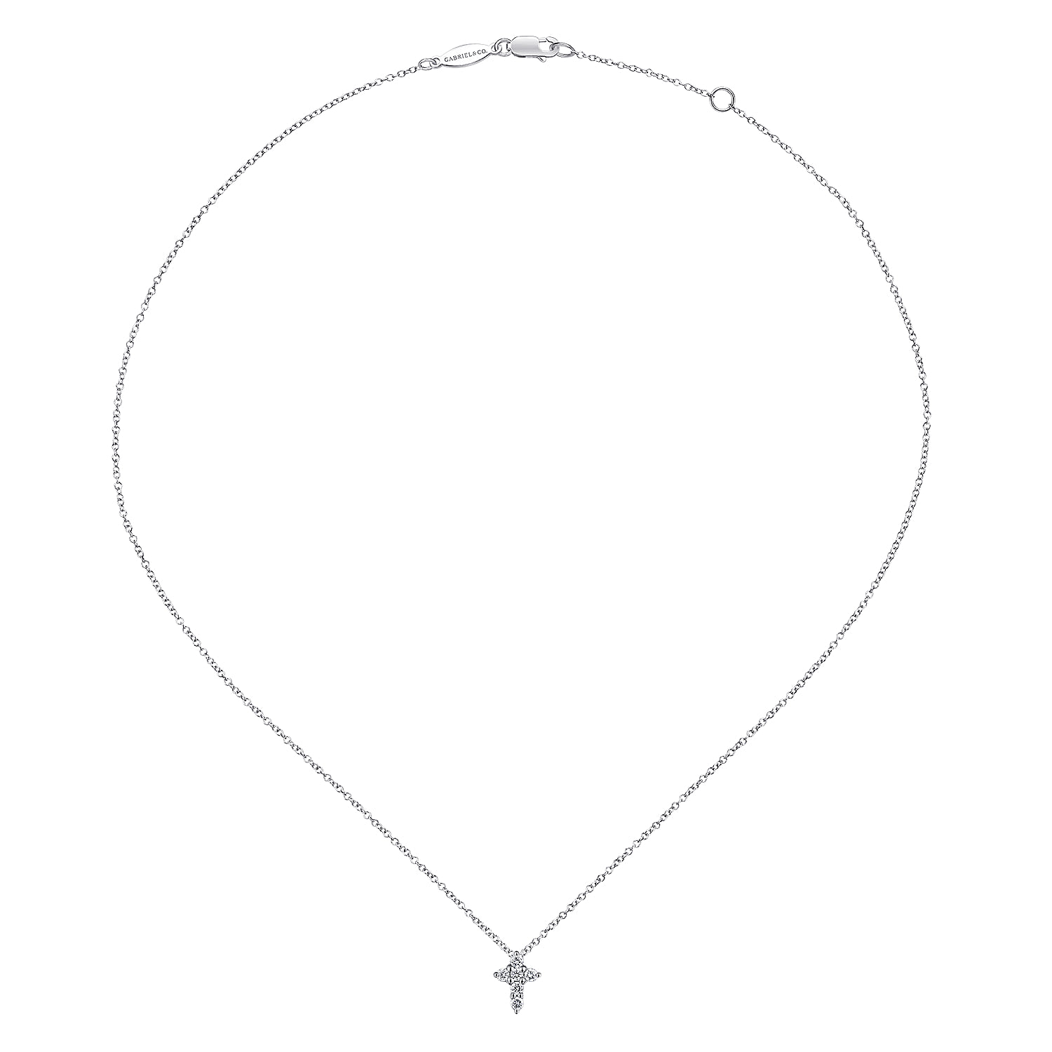Diamond Cross Necklace in 14K White Gold, photograph 2