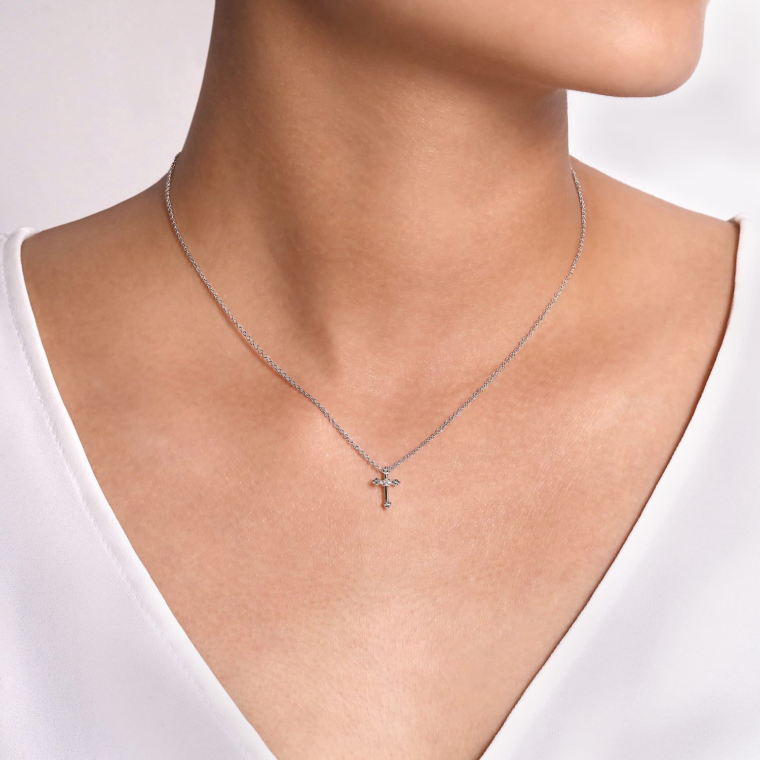 Diamond Cross Pendant Necklace in Sterling Silver, photograph 3
