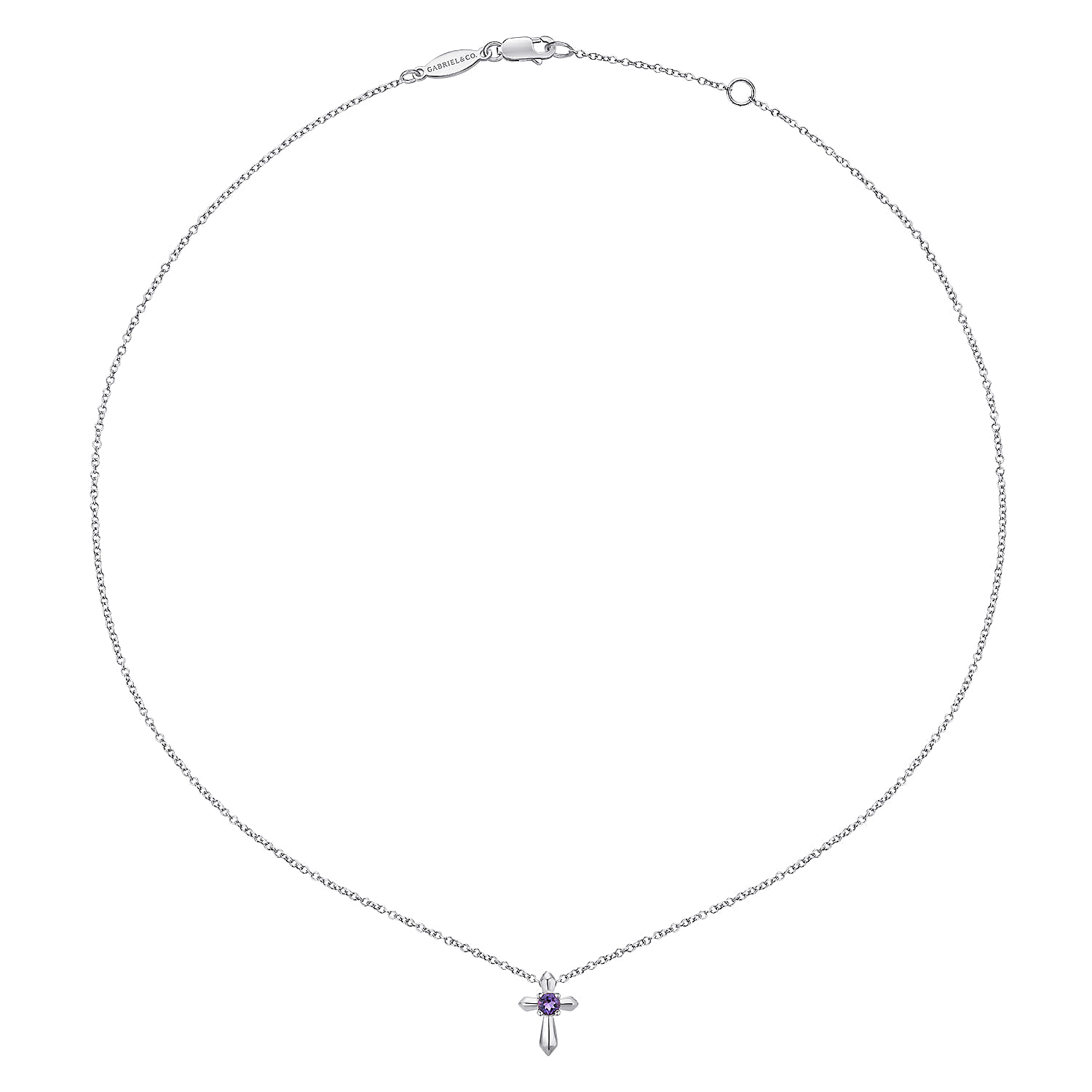 Round Amethyst Cross Necklace in Sterling Silver, photograph 2