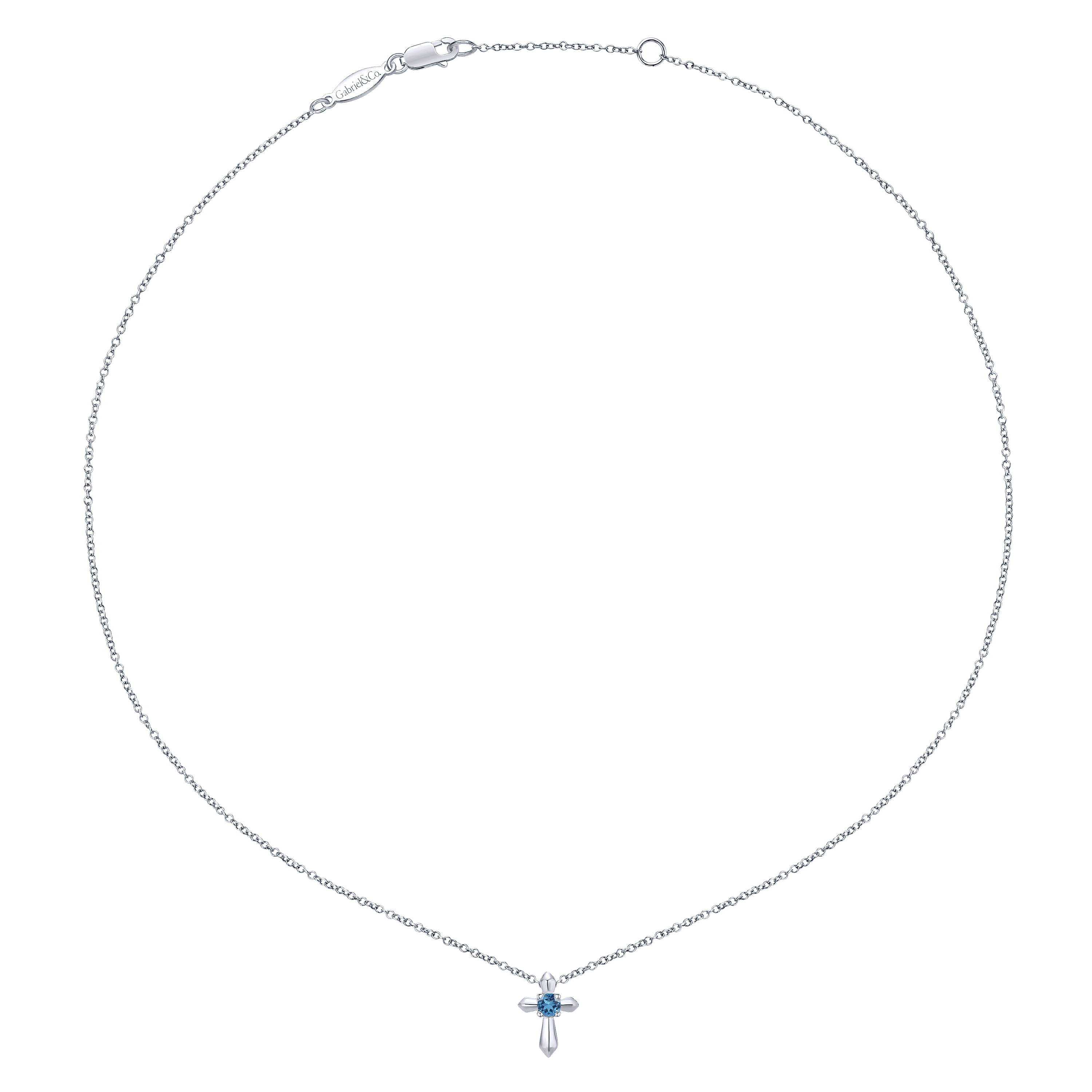 Round Swiss Blue Topaz Cross Necklace in Sterling Silver, photograph 2