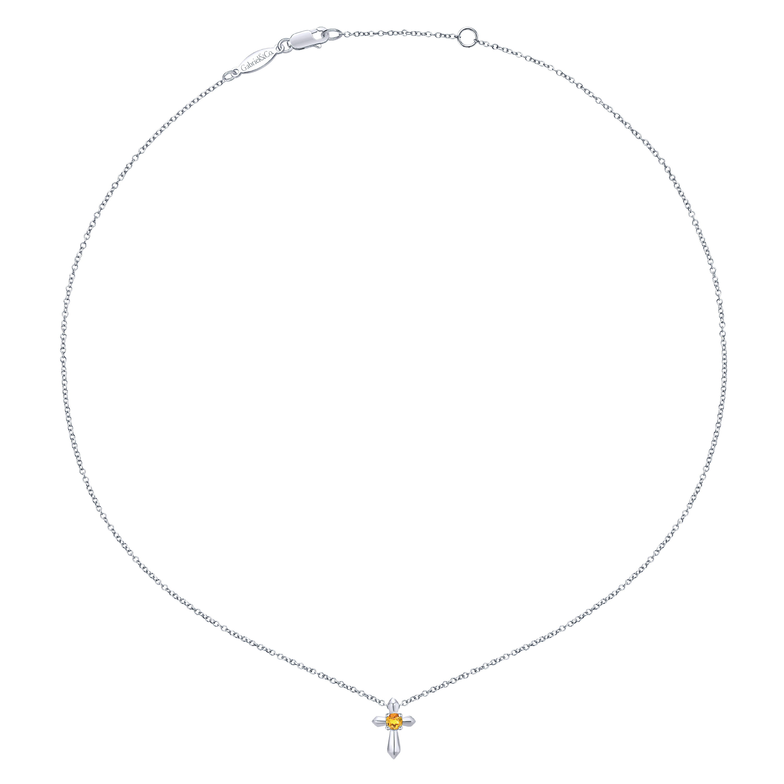 Round Citrine Cross Necklace in Sterling Silver, photograph 2