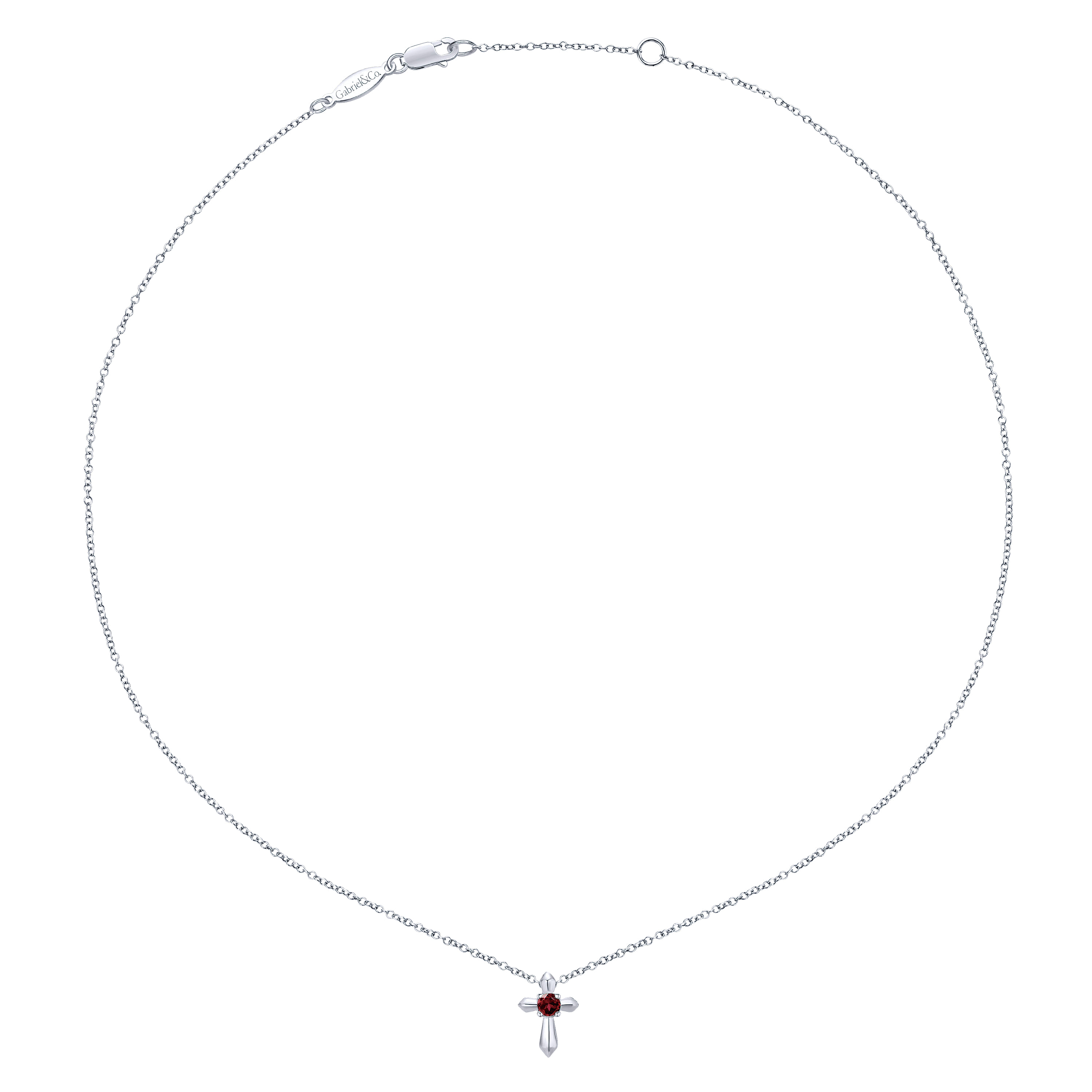 Round Garnet Cross Necklace in Sterling Silver, photograph 2