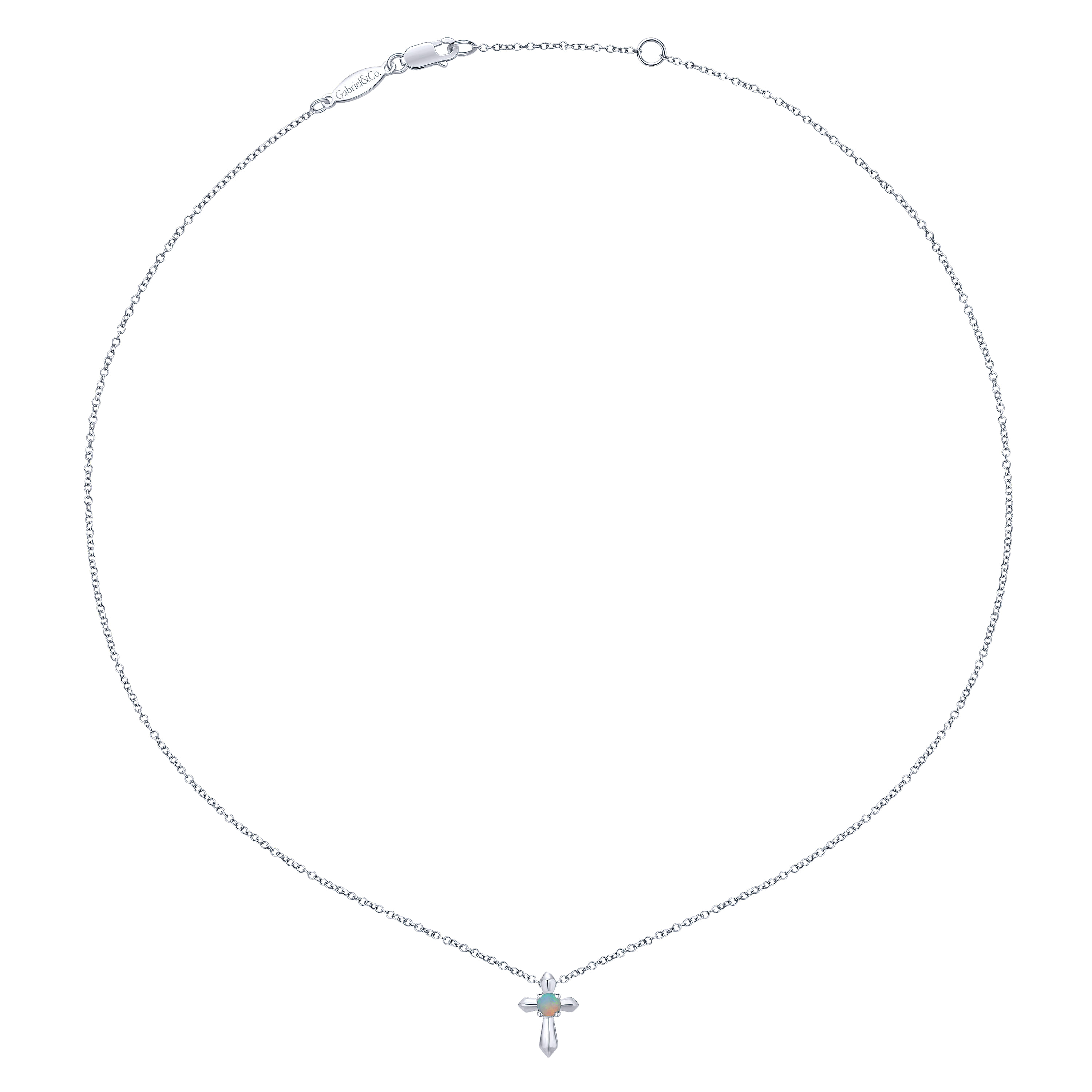 Round Opal Cross Pendant Necklace in Sterling Silver, photograph 2