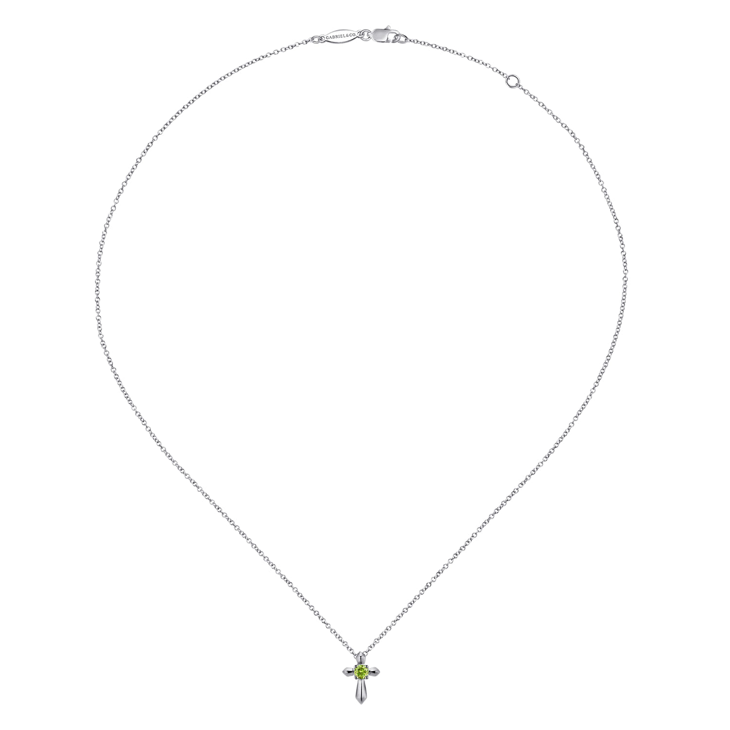 Round Peridot Cross Necklace in Sterling Silver, photograph 2