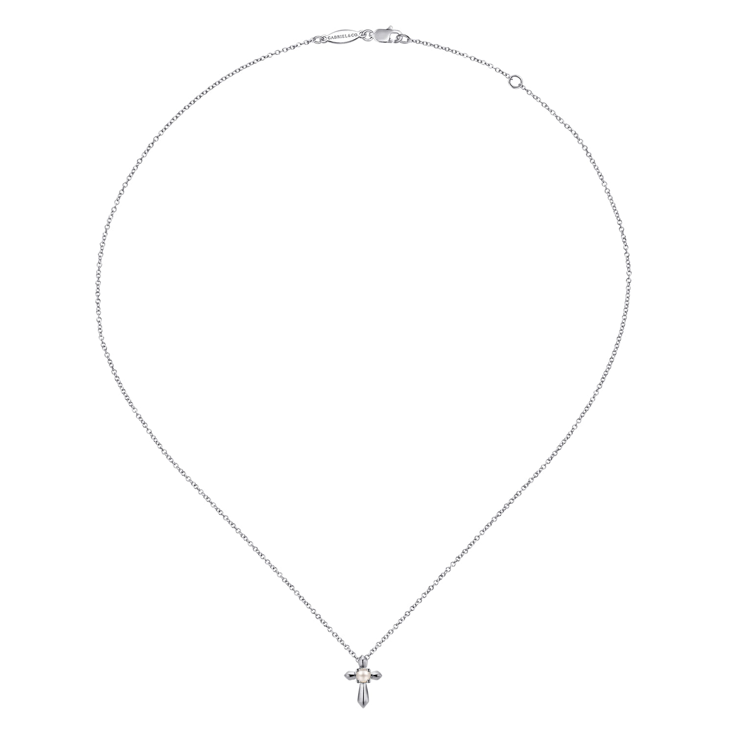 Cultured Pearl Cross Necklace in Sterling Silver, photograph 2