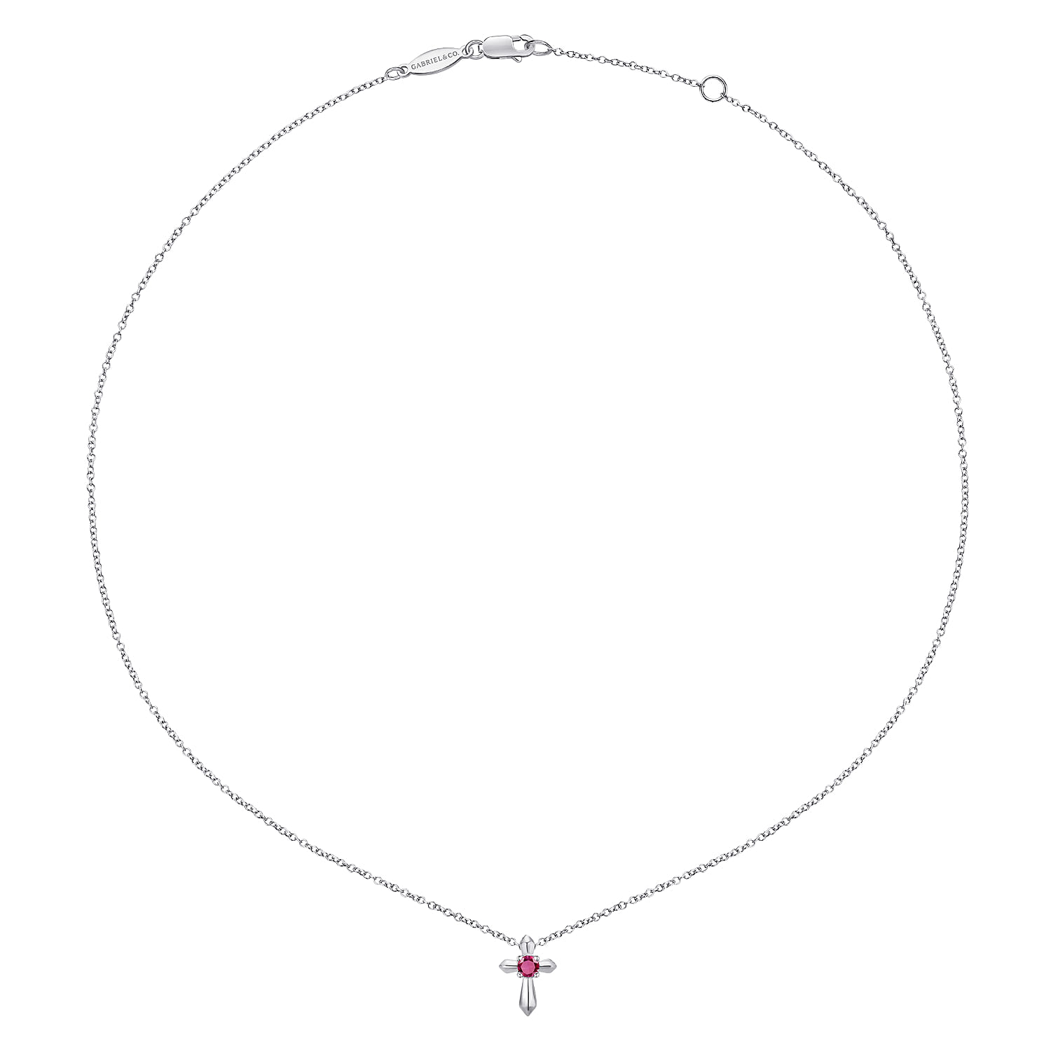 Round Ruby Cross Pendant Necklace in Sterling Silver, photograph 2
