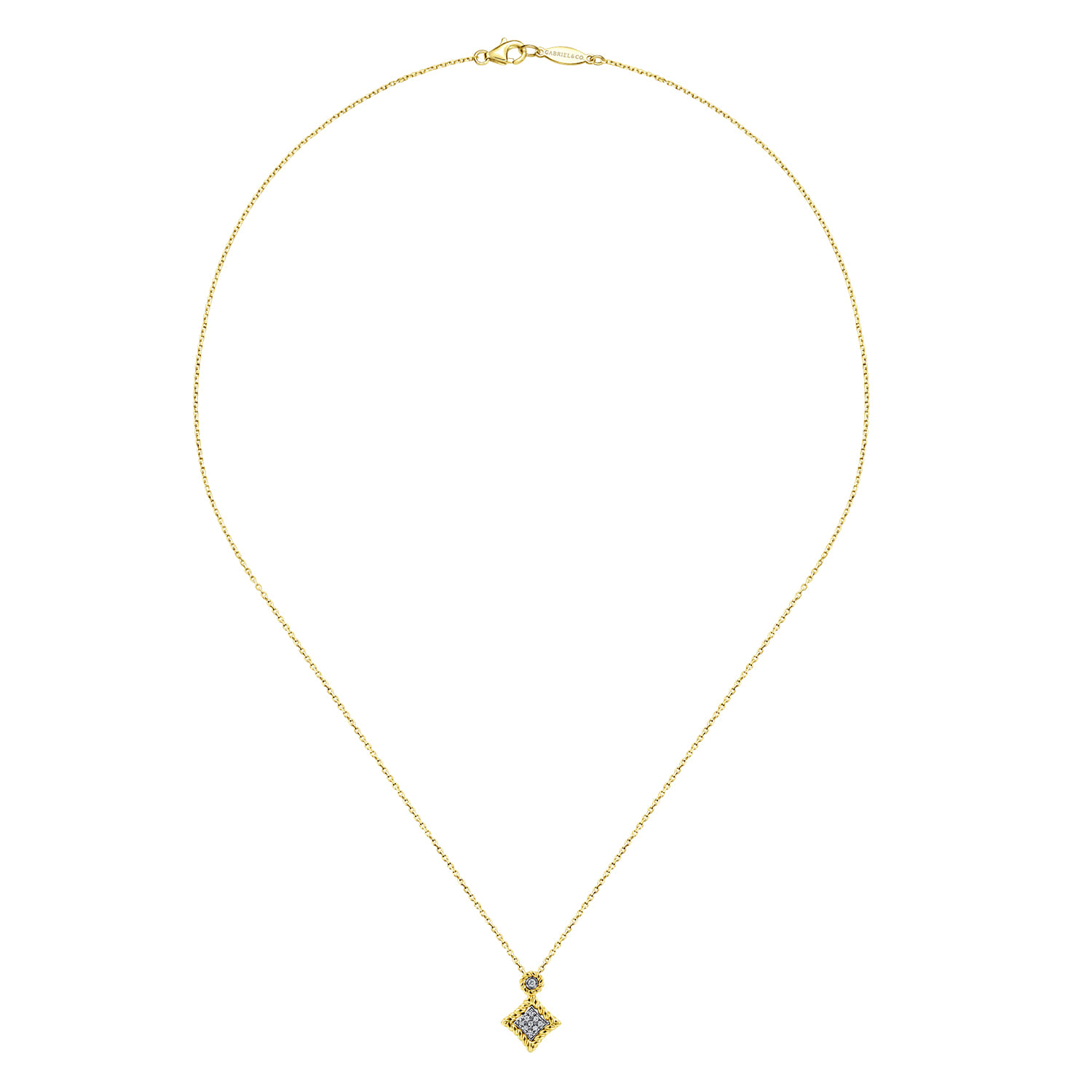 18 inch Twisted Geometric Diamond Pendant Necklace in 14K White/Yellow Gold, photograph 2