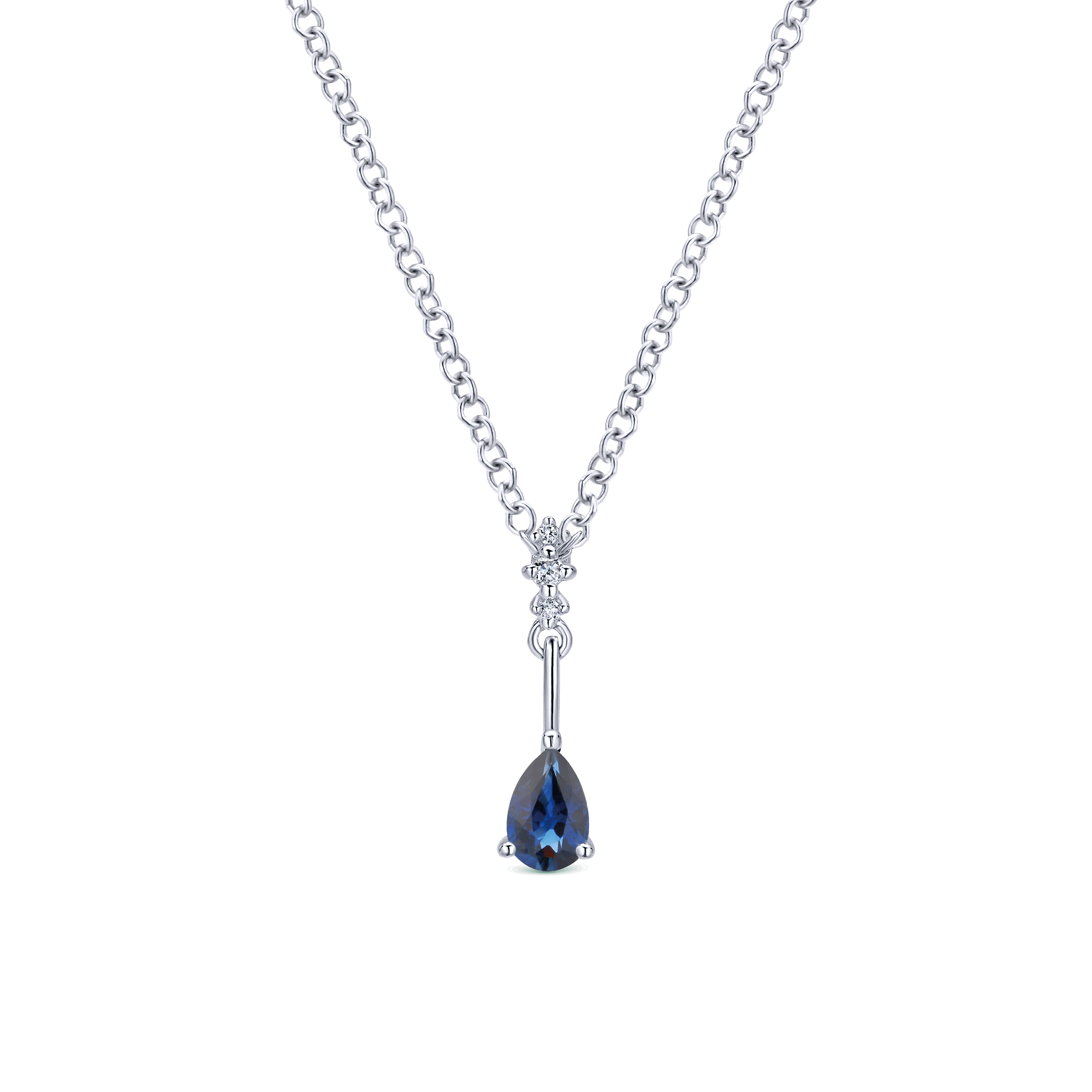 Pear Shaped Sapphire and Diamond Drop Pendant Necklace