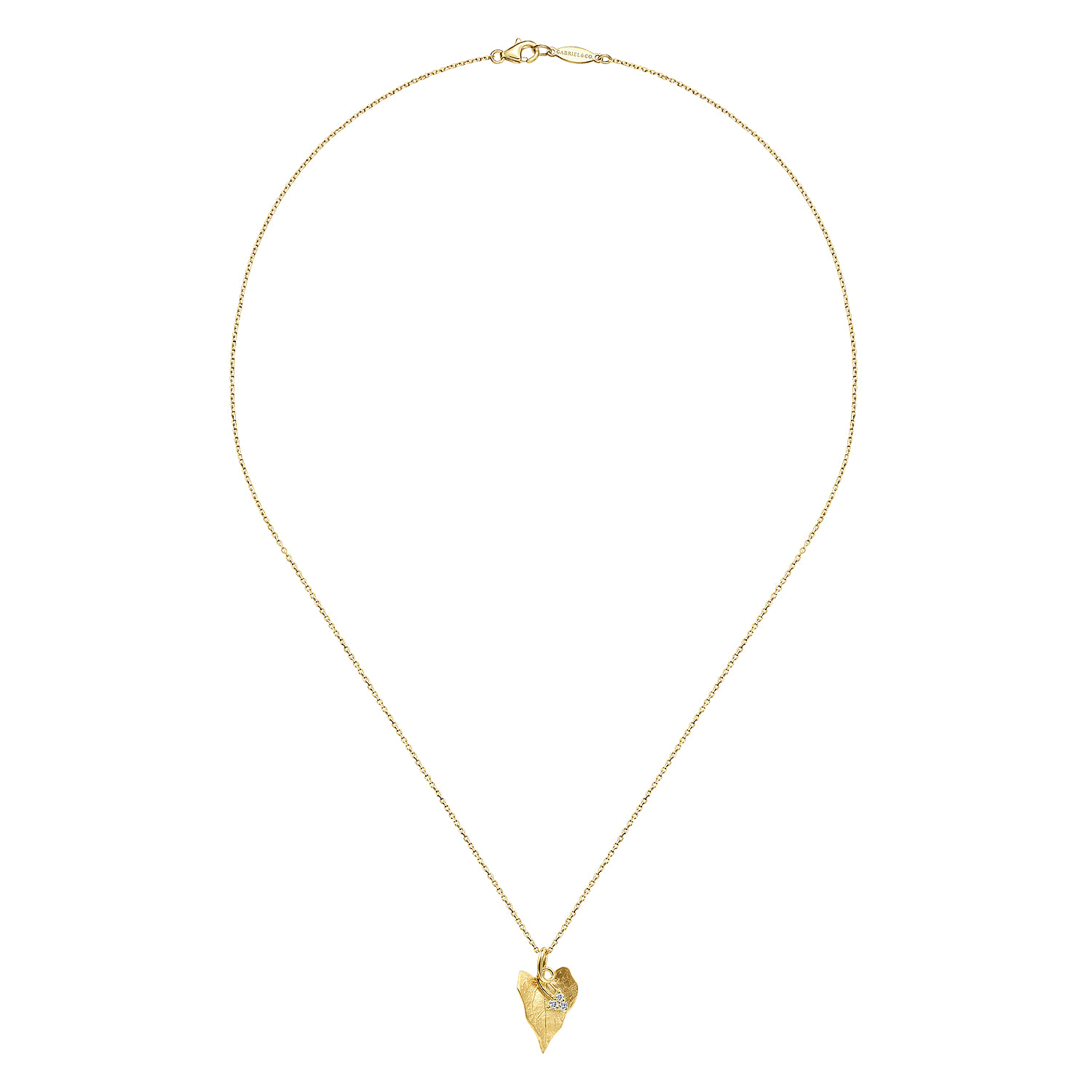 18 inch Diamond Leaf Pendant Necklace in 14K Yellow Gold, photograph 2