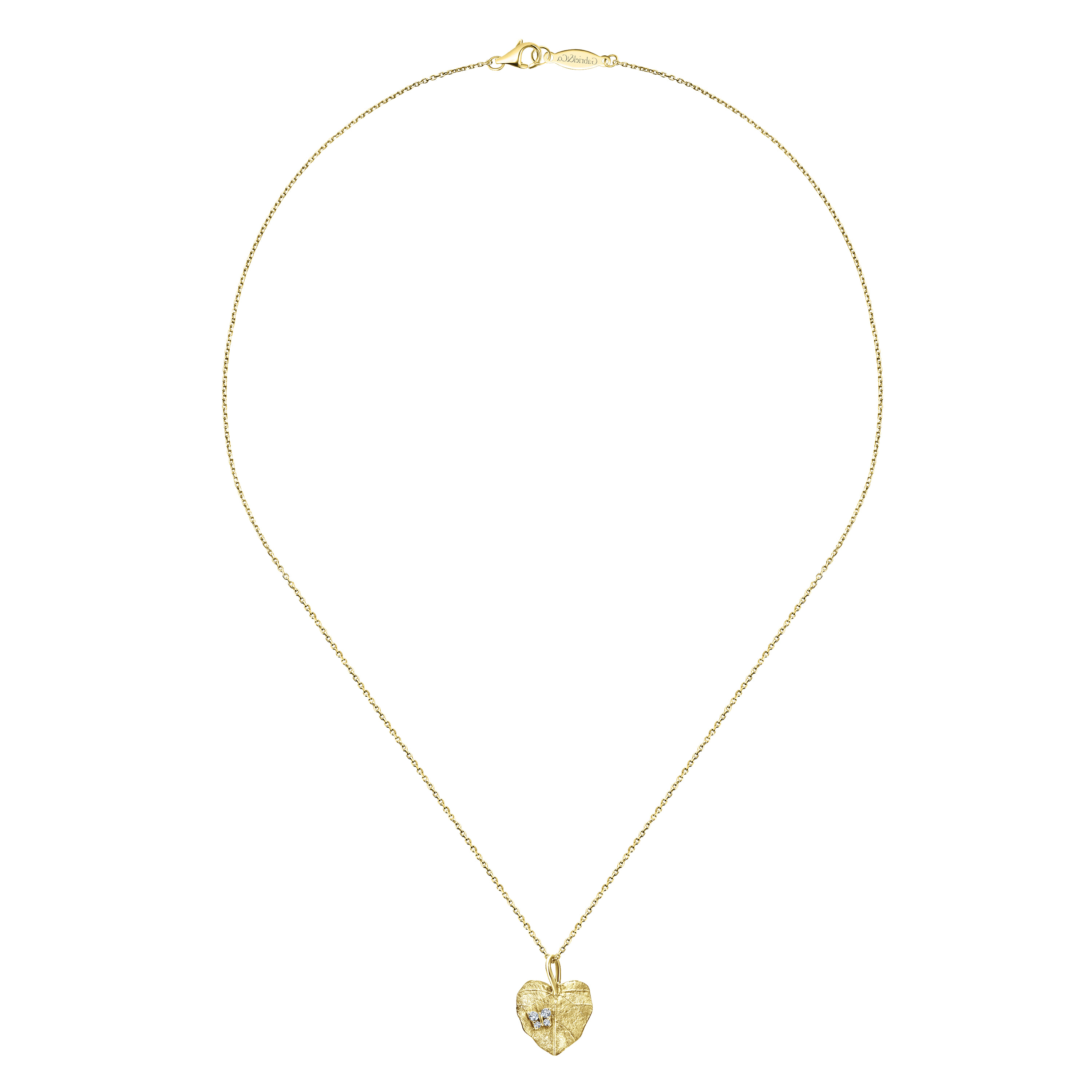 18 inch Diamond Leaf Pendant Necklace in 14K Yellow Gold, photograph 2