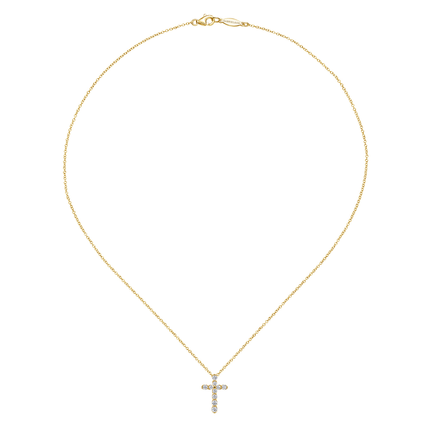 Diamond Cross Pendant Necklace in 14K Yellow Gold, photograph 2