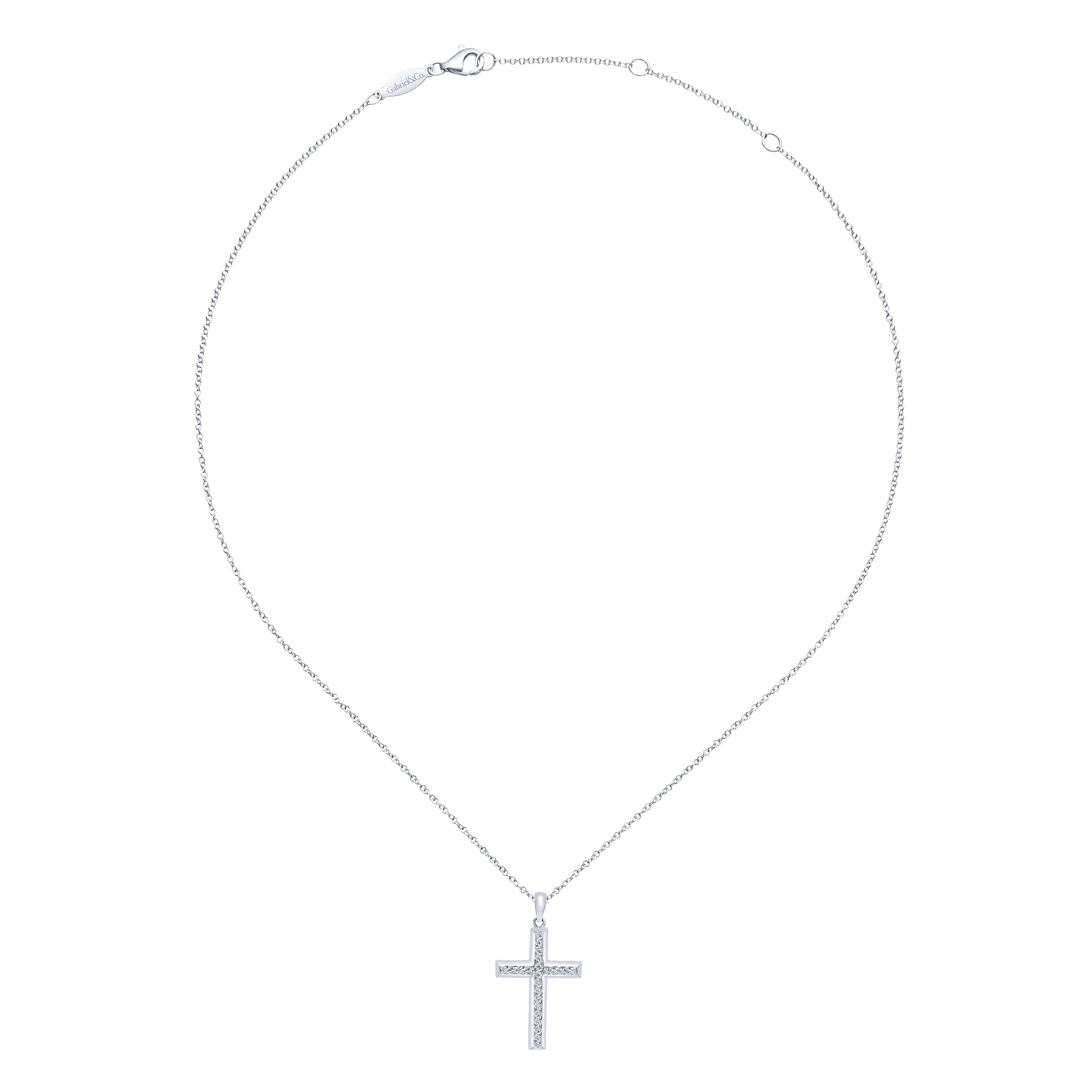 Beveled Diamond Cross Pendant Necklace in 14K White Gold, photograph 2