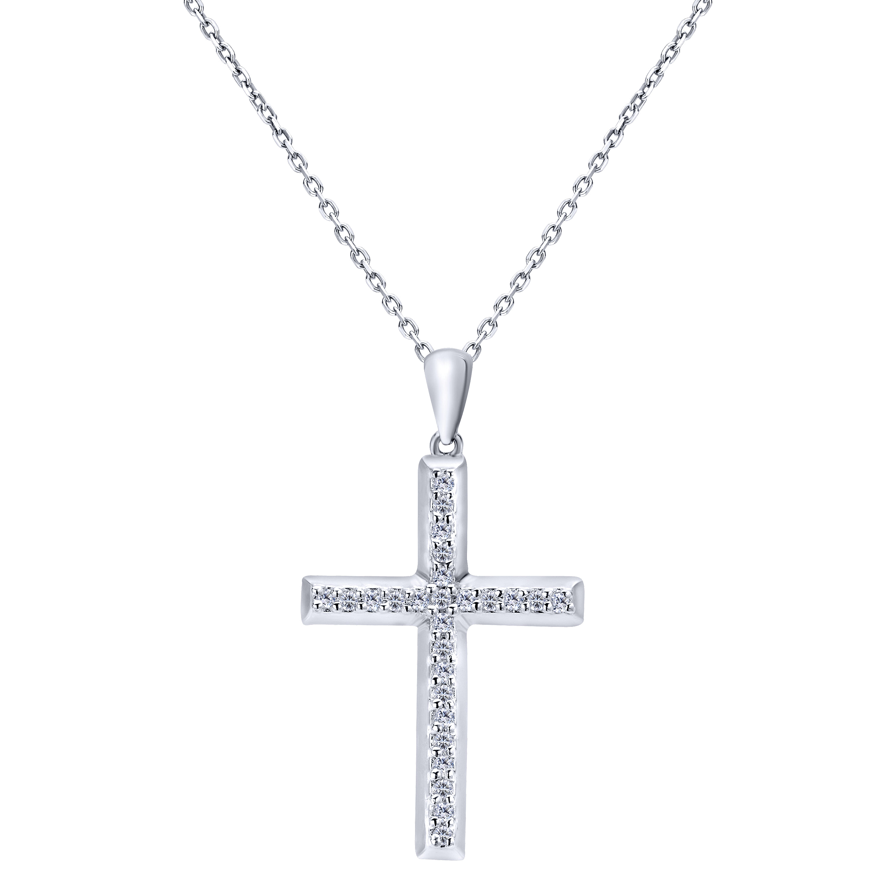 ★COURONNE★ Re She Blanc Cross 22_RXBRX23113WHX 14K White Gold Beveled Pave Diamond Cross Necklace @ $1450