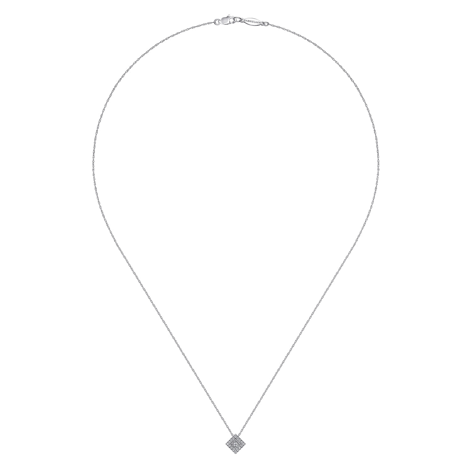 Diamond Square Pendant Necklace in 14K White Gold, photograph 2