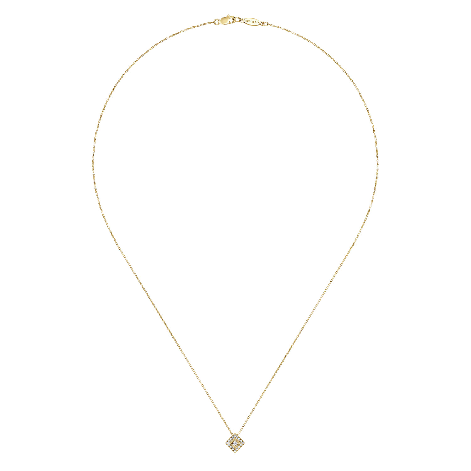 18 inch Diamond Square Pendant Necklace in 14K Yellow Gold, photograph 2