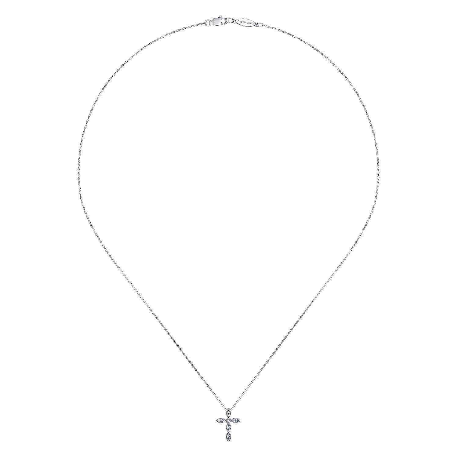 Shaped Diamond Cross Necklace in 14K White Gold, photograph 2