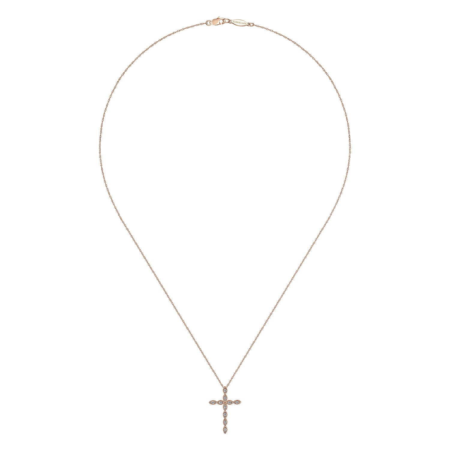 Segmented Diamond Cross Necklace in 14K Rose Gold, photograph 2