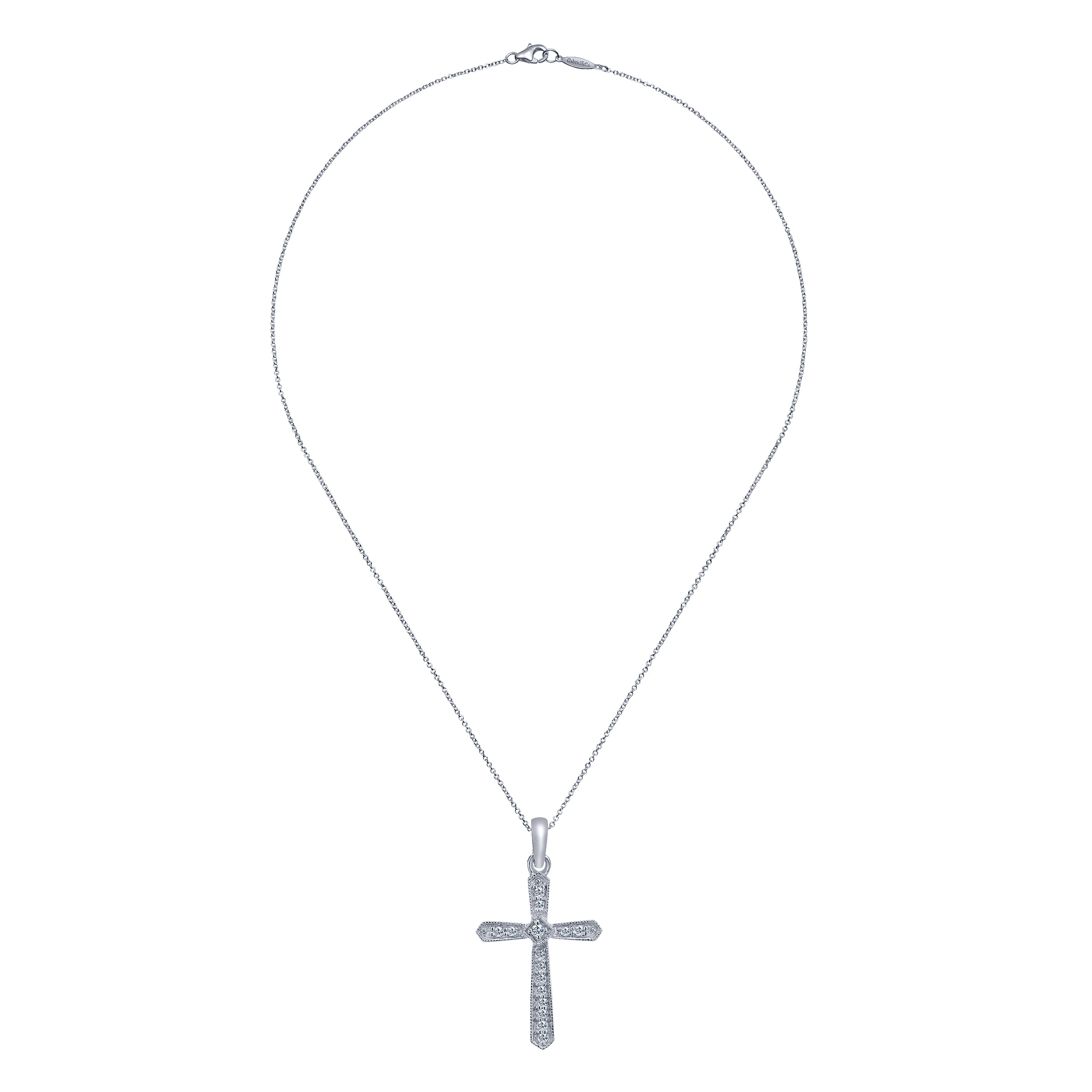Diamond Cross Pendant Necklace in 14K White Gold, photograph 2