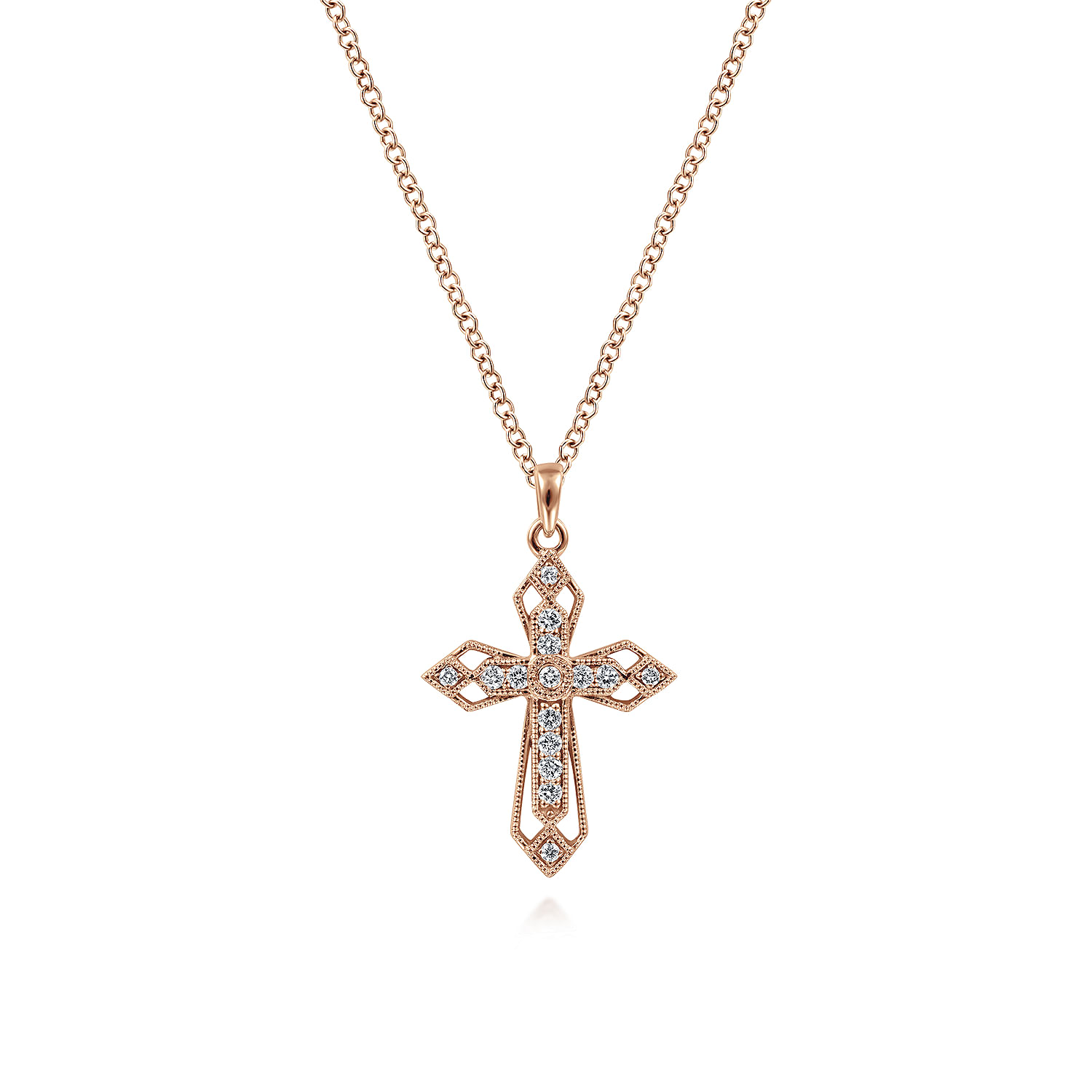 ★COURONNE★ Re She Blanc Cross 22_RXBRX23113WHX 14K White Gold Beveled Pave Diamond Cross Necklace @ $1450