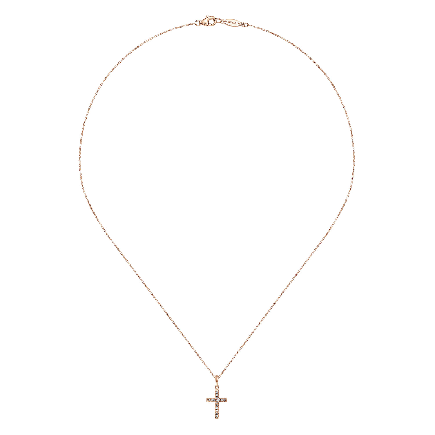 Classic Diamond Cross Necklace in 14K Rose Gold, photograph 2