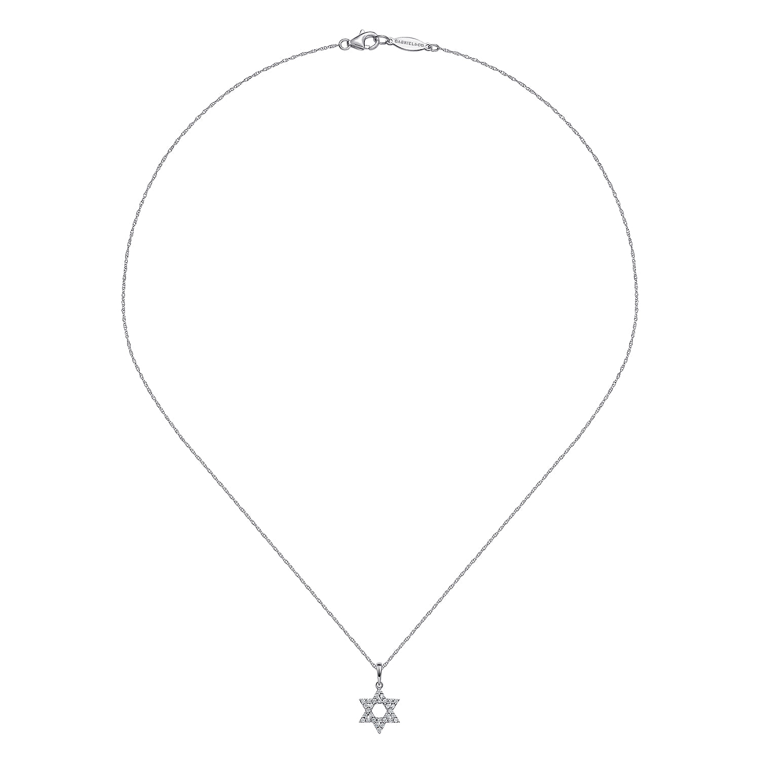 Diamond Star of David Pendant Necklace in 14K White Gold, photograph 2