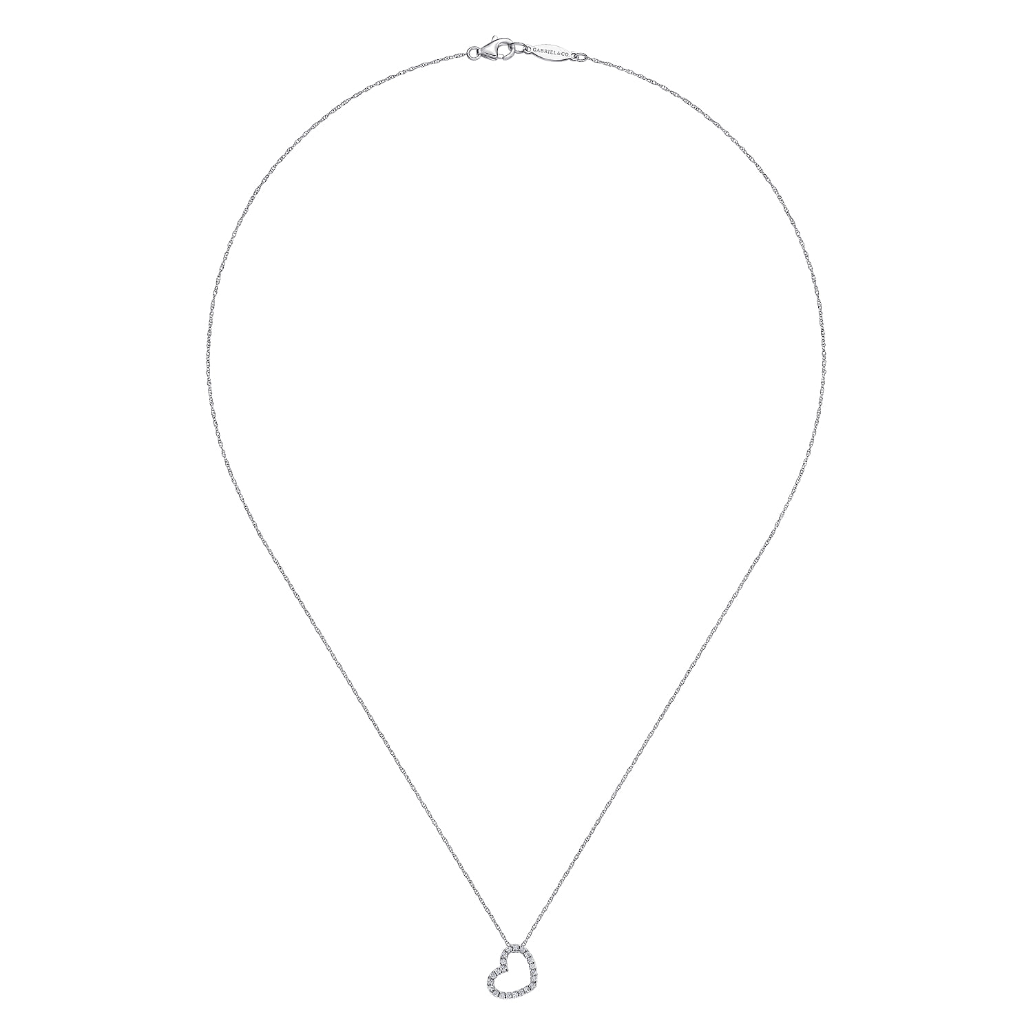 Pave Diamond Sidways Open Pendant Necklace in 14K White Gold, photograph 2
