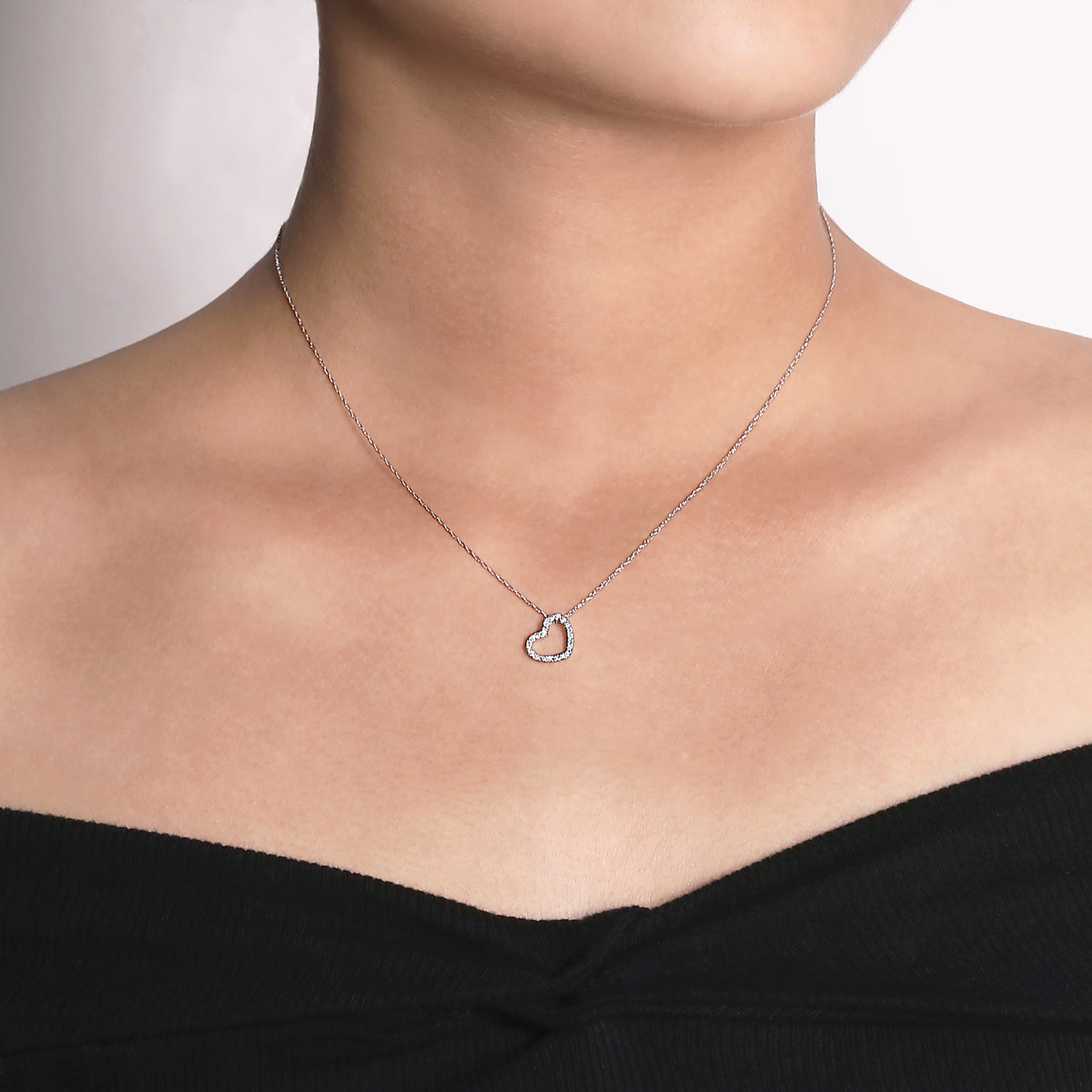 Pave Diamond Sidways Open Pendant Necklace in 14K White Gold, photograph 3