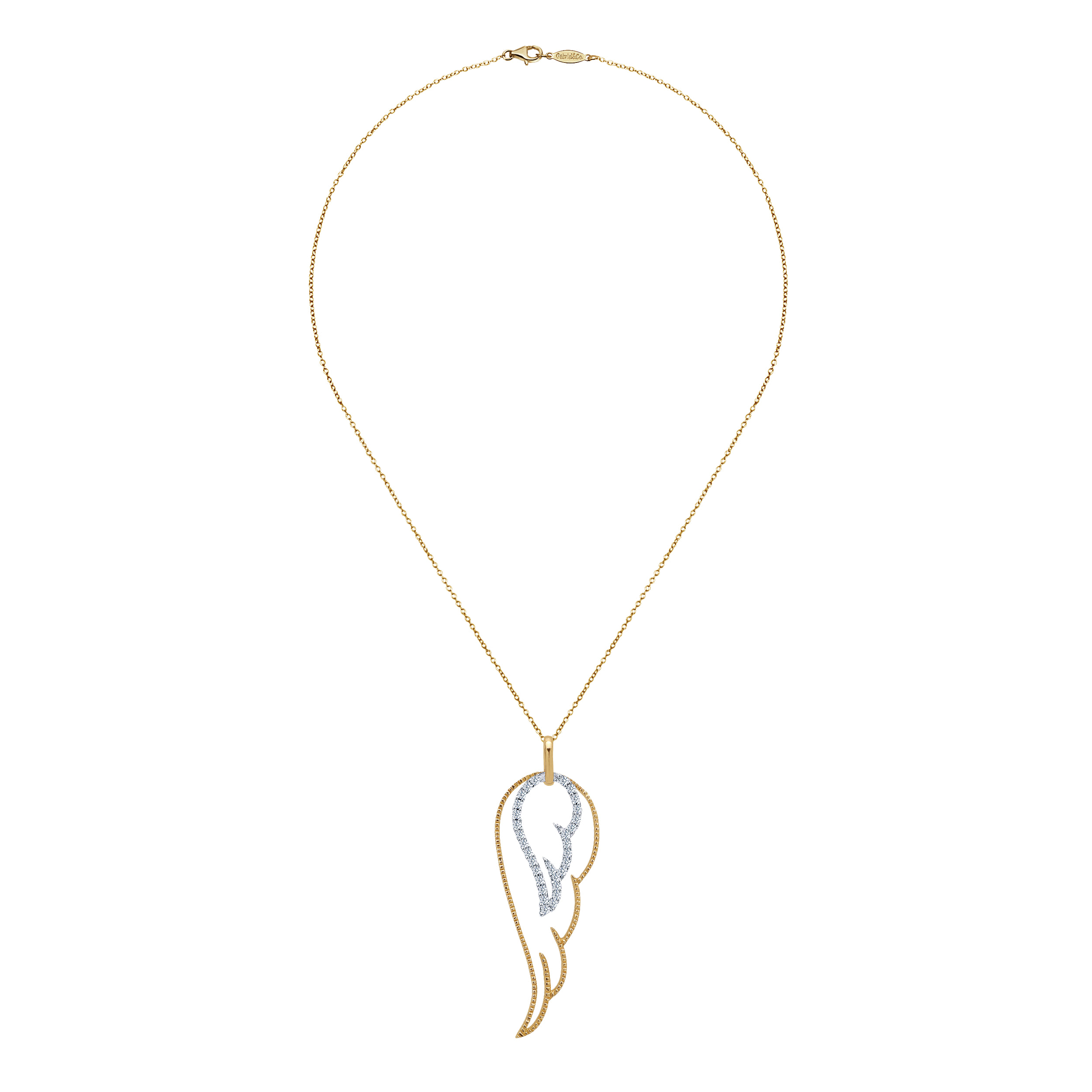 Double Wing Diamond Pendant Necklace in 14K White/Yellow Gold, photograph 2