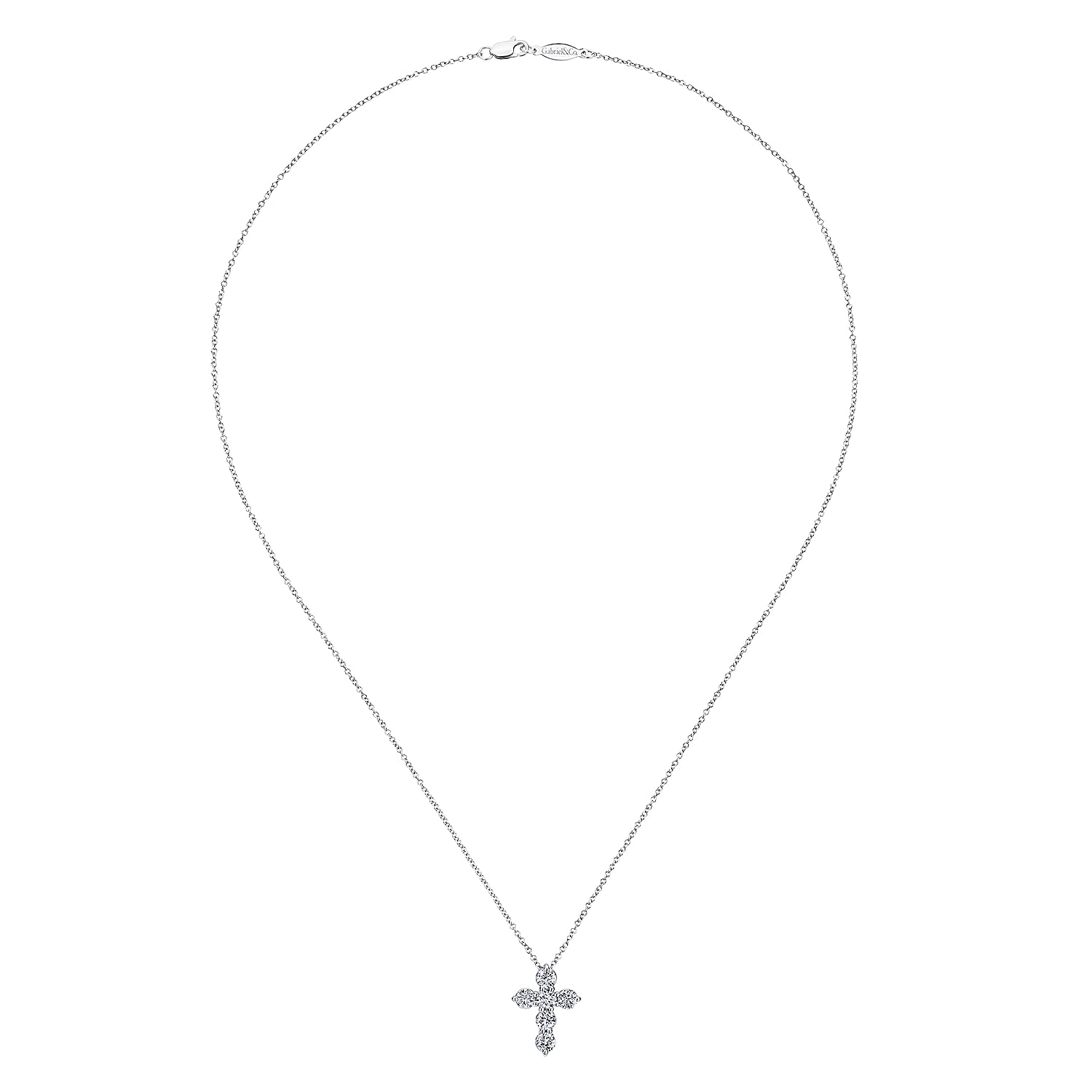 18 inch Diamond Cross Pendant Necklace in 14K White Gold, photograph 2