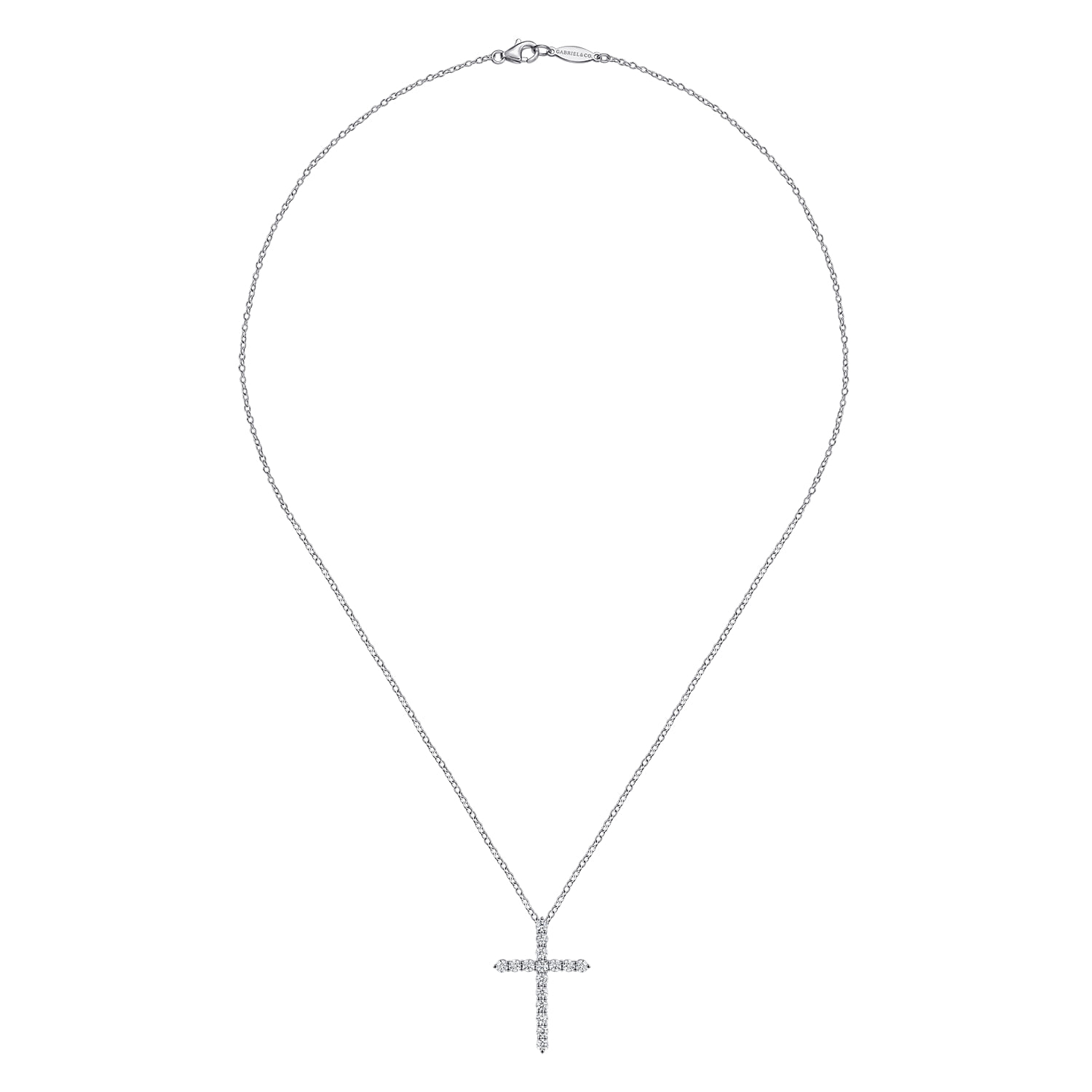 18 inch Diamond Cross Pendant Necklace in 14K White Gold, photograph 2