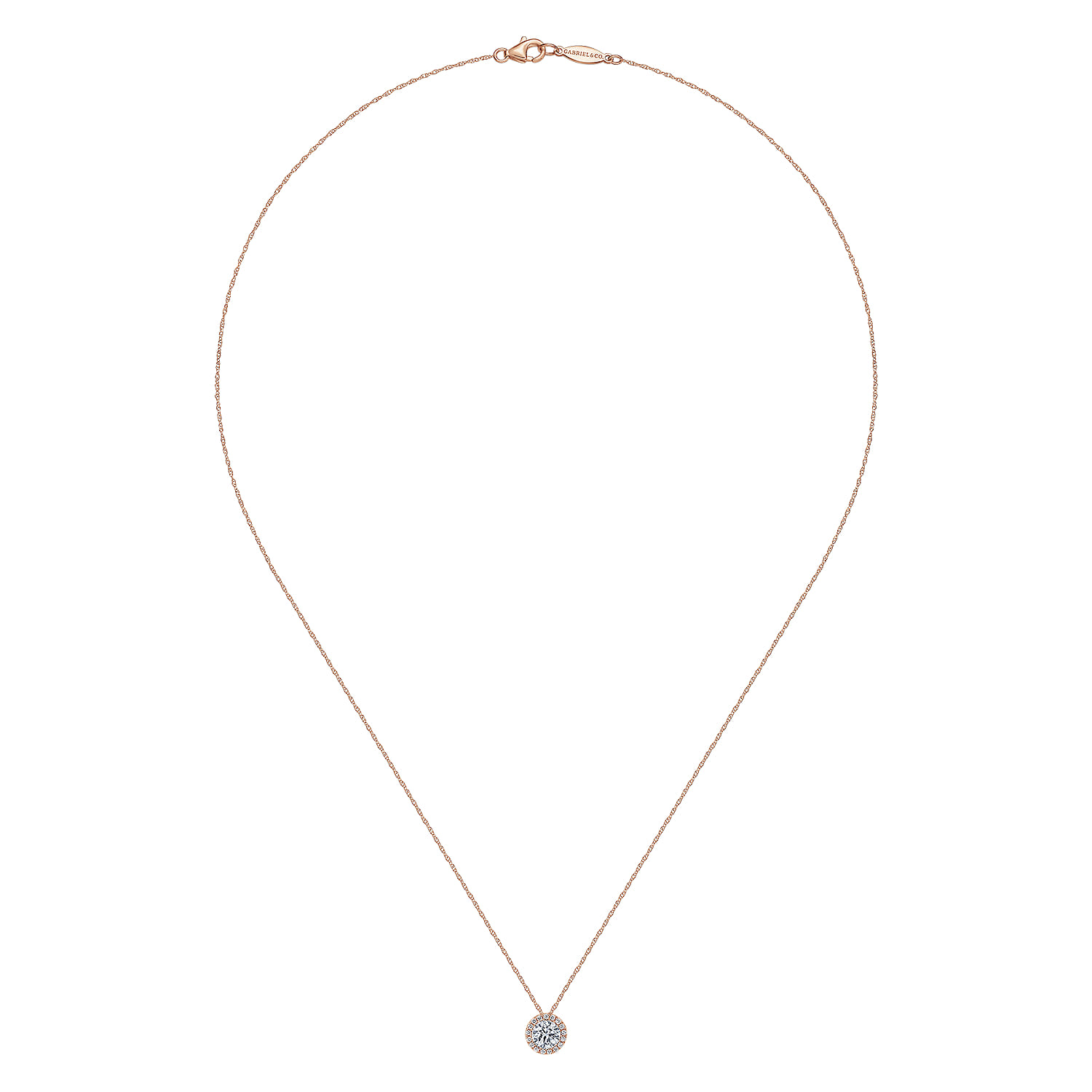 Diamond Halo Pendant Necklace in 14K Rose Gold, photograph 2