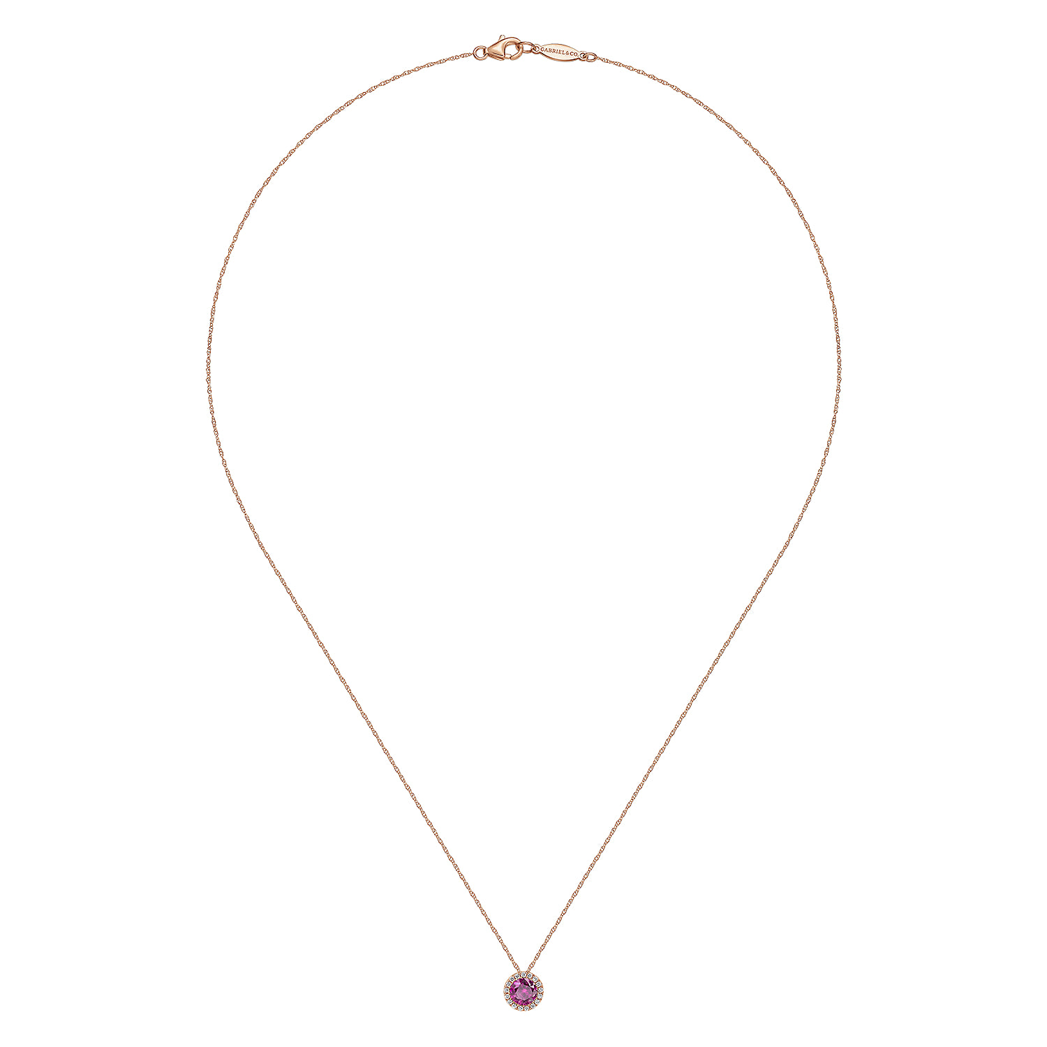 18 inch Ruby Diamond Pendant Necklace in 14K Rose Gold, photograph 2
