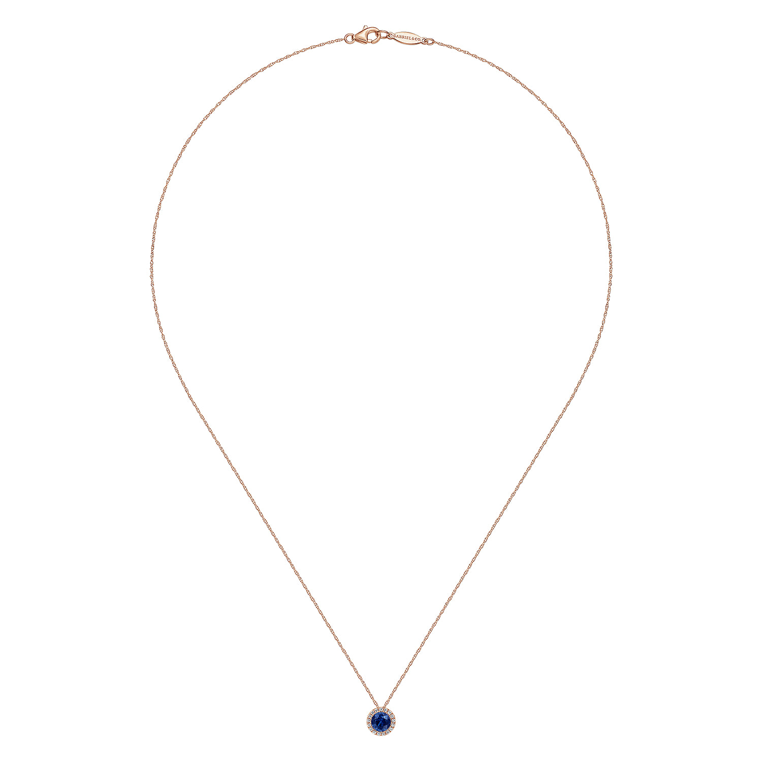 Blue Sapphire Pendant Necklace in 14K Rose Gold, photograph 2