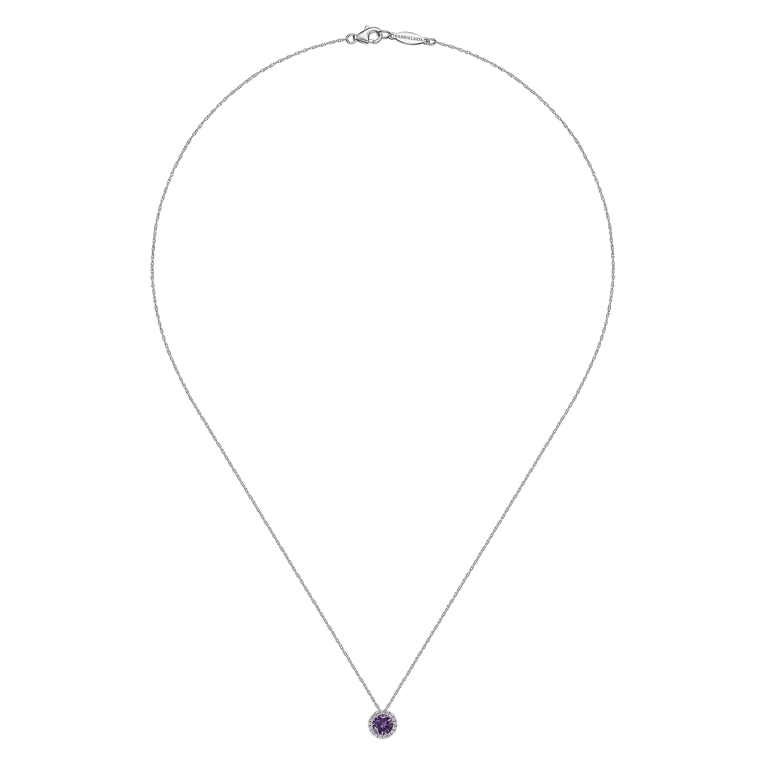 Amethyst and Diamond Halo Pendant Necklace in 14K White Gold, photograph 2