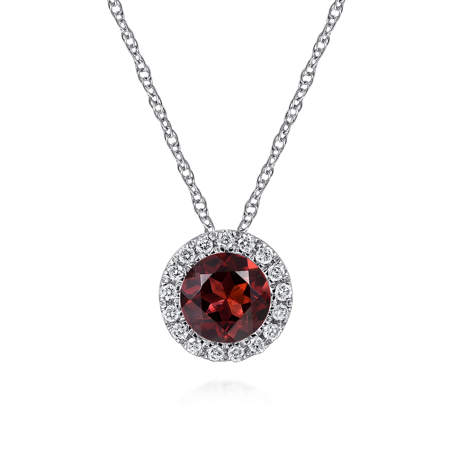 Garnet and Diamond Halo Pendant Necklace