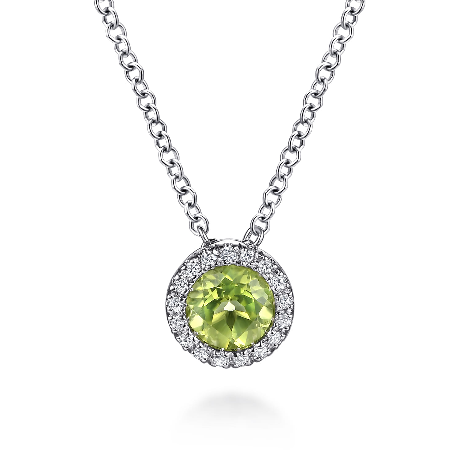 Peridot and Diamond Halo Pendant Necklace