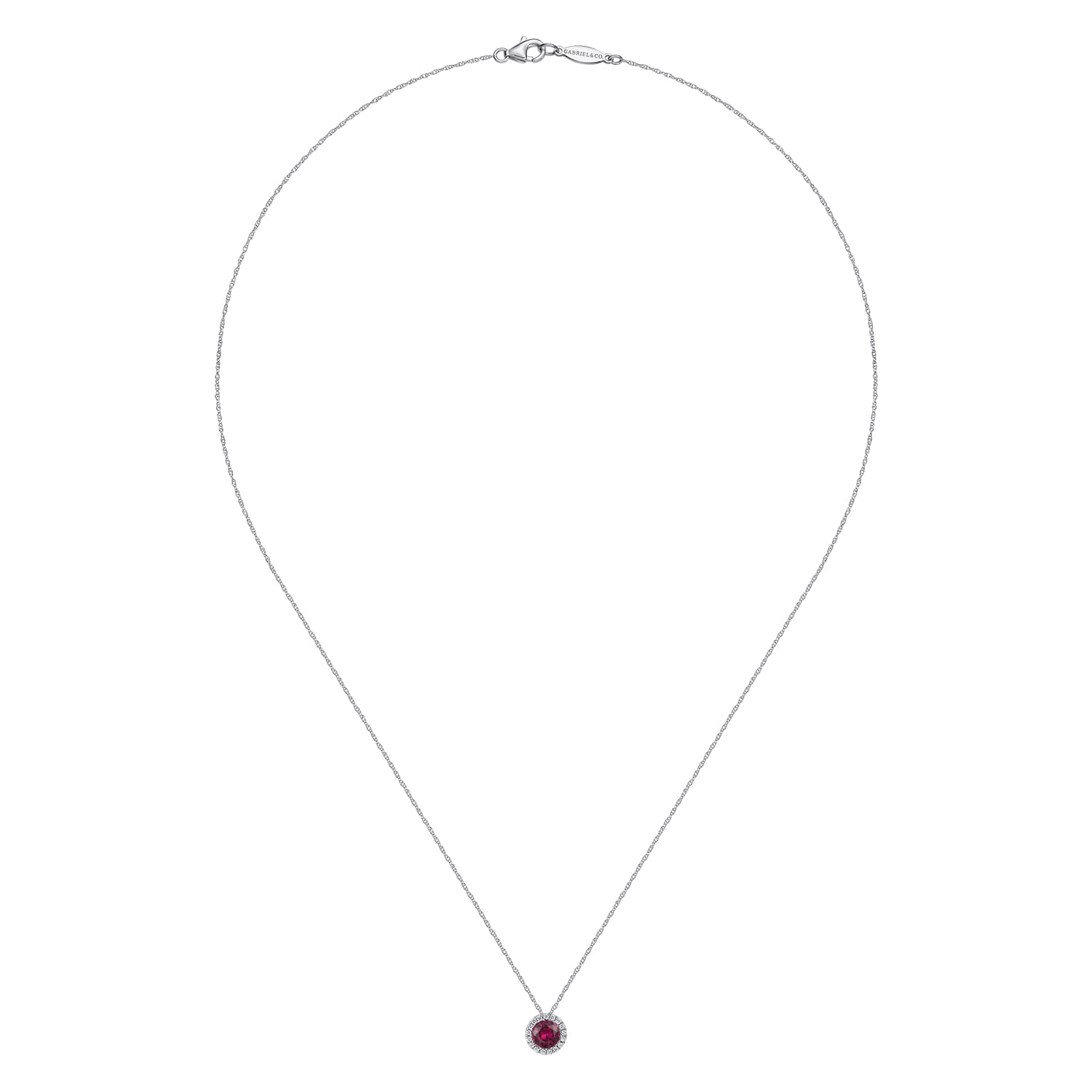18 inch Ruby Diamond Pendant Necklace in 14K White Gold, photograph 2